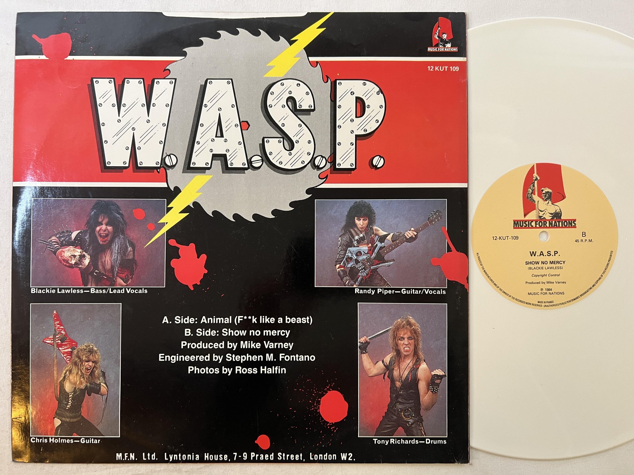 Omslagsbild för skivan W.A.S.P. animal 12"single -84 MUSIC FOR NATIONS 12-KUT-109 ** WHITE VINYL **