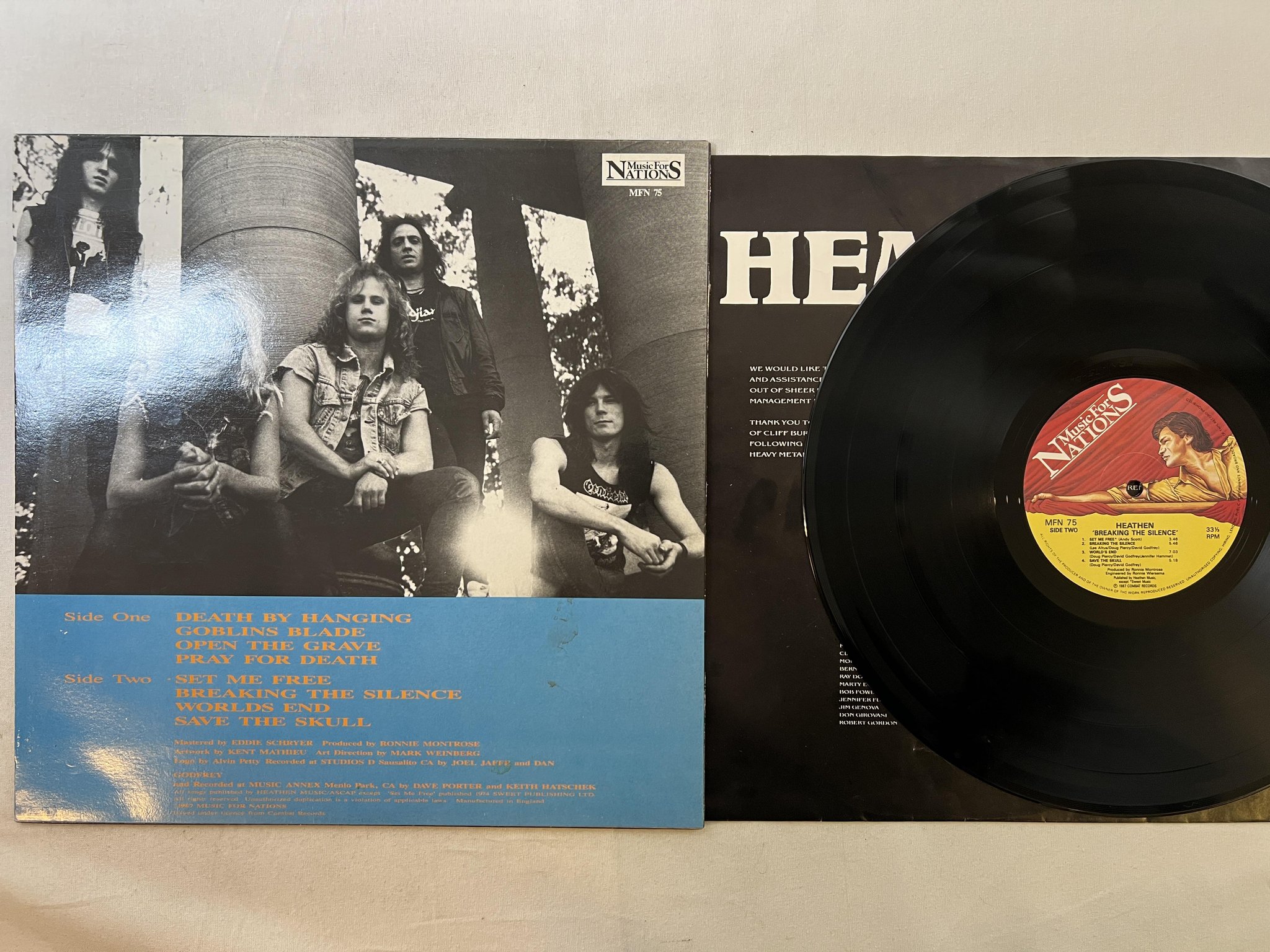 Omslagsbild för skivan HEATHEN breaking the silence LP -87 MUSIC FOR NATIONS MFN 75
