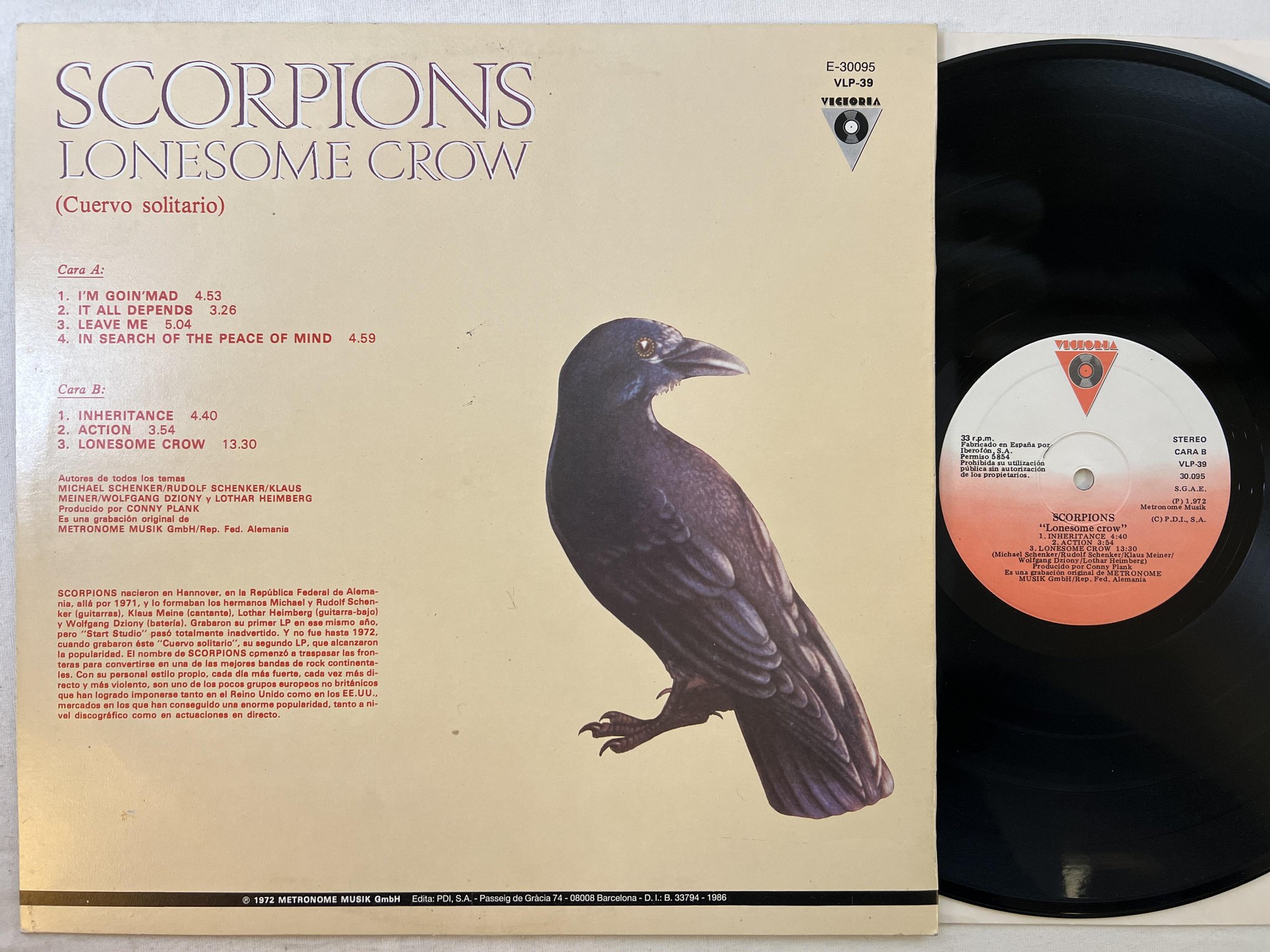 Omslagsbild för skivan SCORPIONS Lonesome Crow LP -86 Spain VICTORIA VLP-39