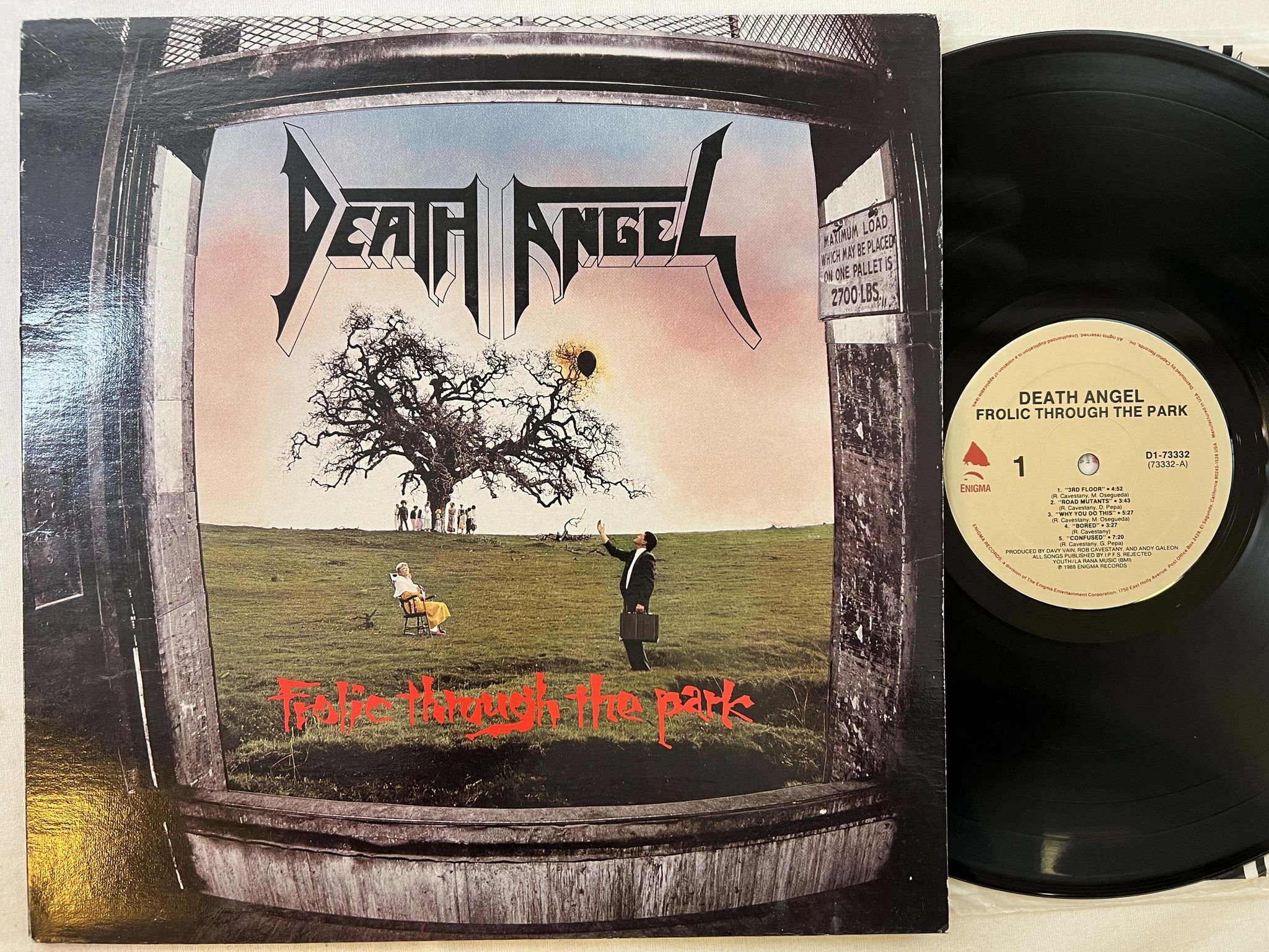 Omslagsbild för skivan DEATH ANGEL frolic through the park LP -88 US ENIGMA D1-73332 ** trash metal **