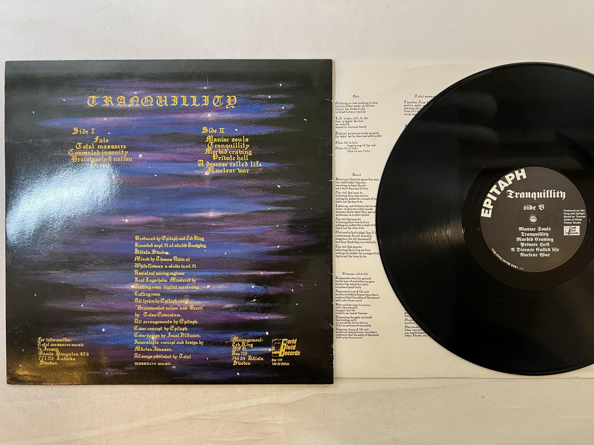 Omslagsbild för skivan EPITAPH Tranquillity LP -92 Swe WORLD FLUID WFR LP 03 ** TRASH METAL **