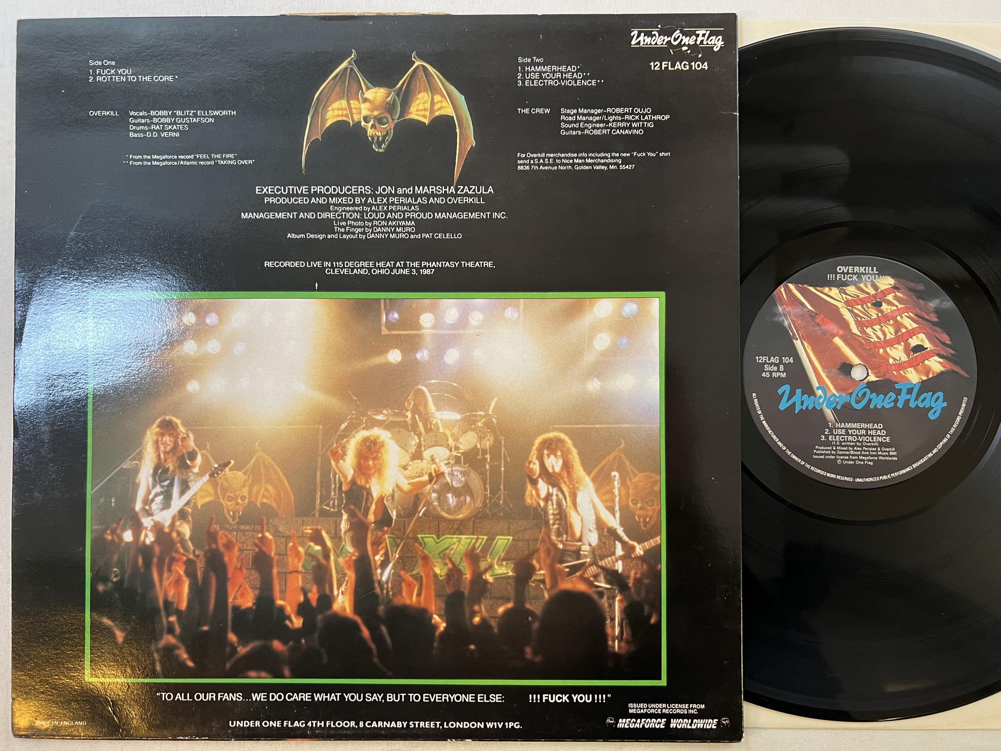 Omslagsbild för skivan OVERKILL !!!Fuck You!!! 12" -87 UK UNDER ONE FLAG 12 FLAG 104