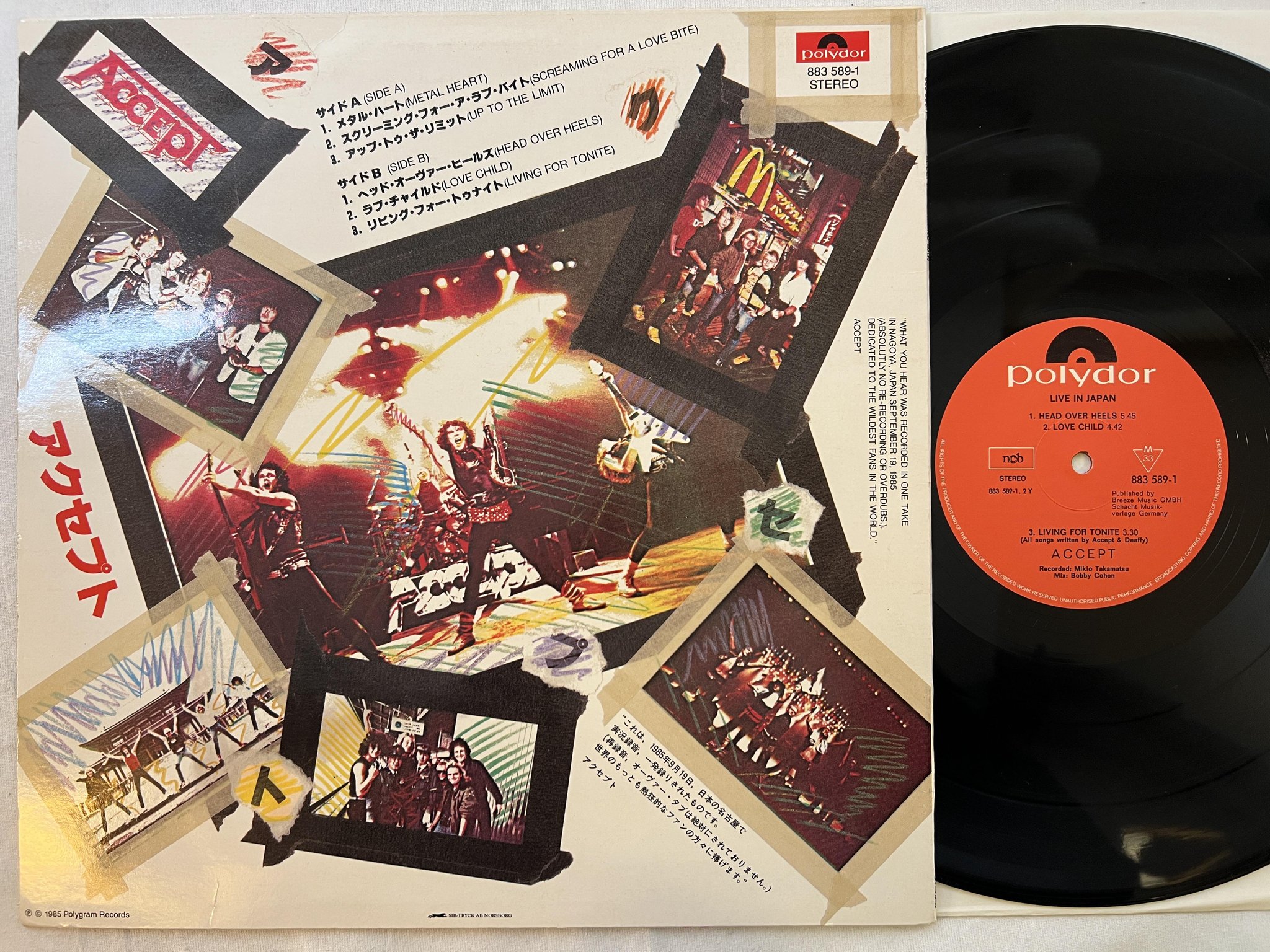 Omslagsbild för skivan ACCEPT live in Japan LP -85 ncb POLYDOR 883 589-1