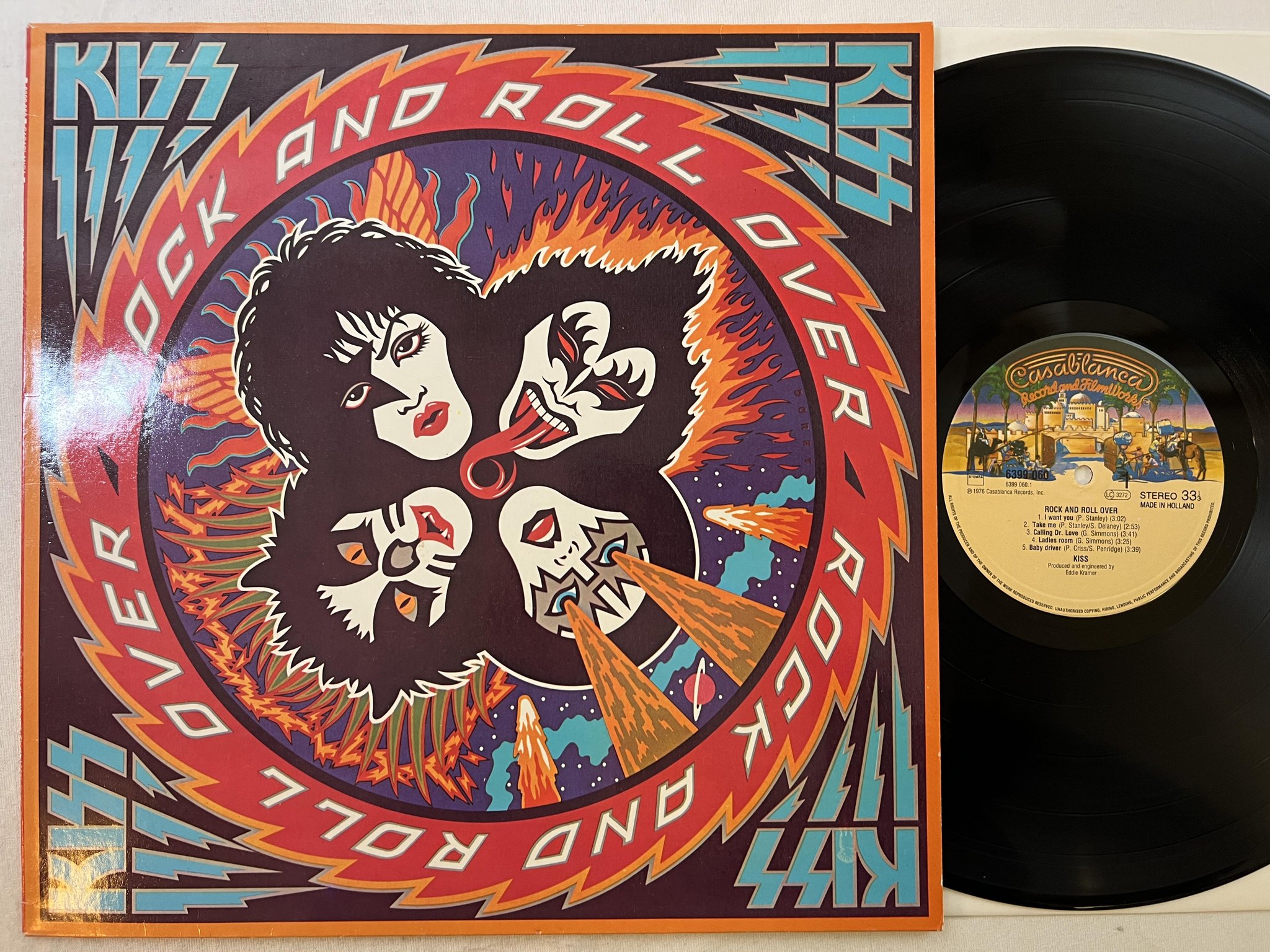 Omslagsbild för skivan KISS rock and roll over LP re Hol CASABLANCA 6399 060