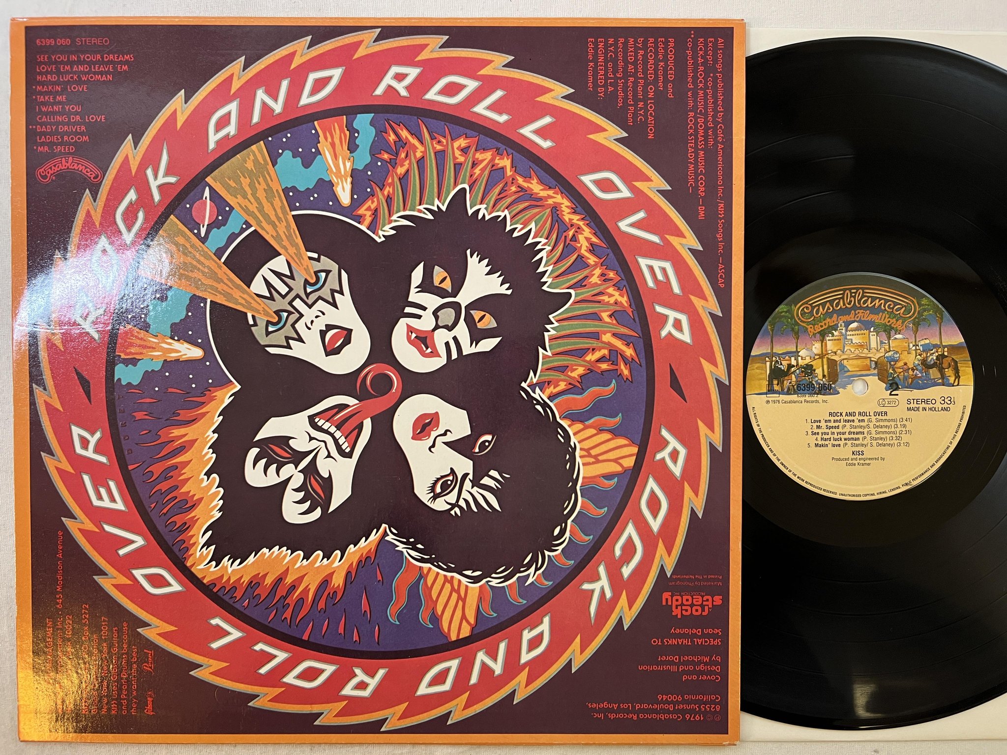 Omslagsbild för skivan KISS rock and roll over LP re Hol CASABLANCA 6399 060