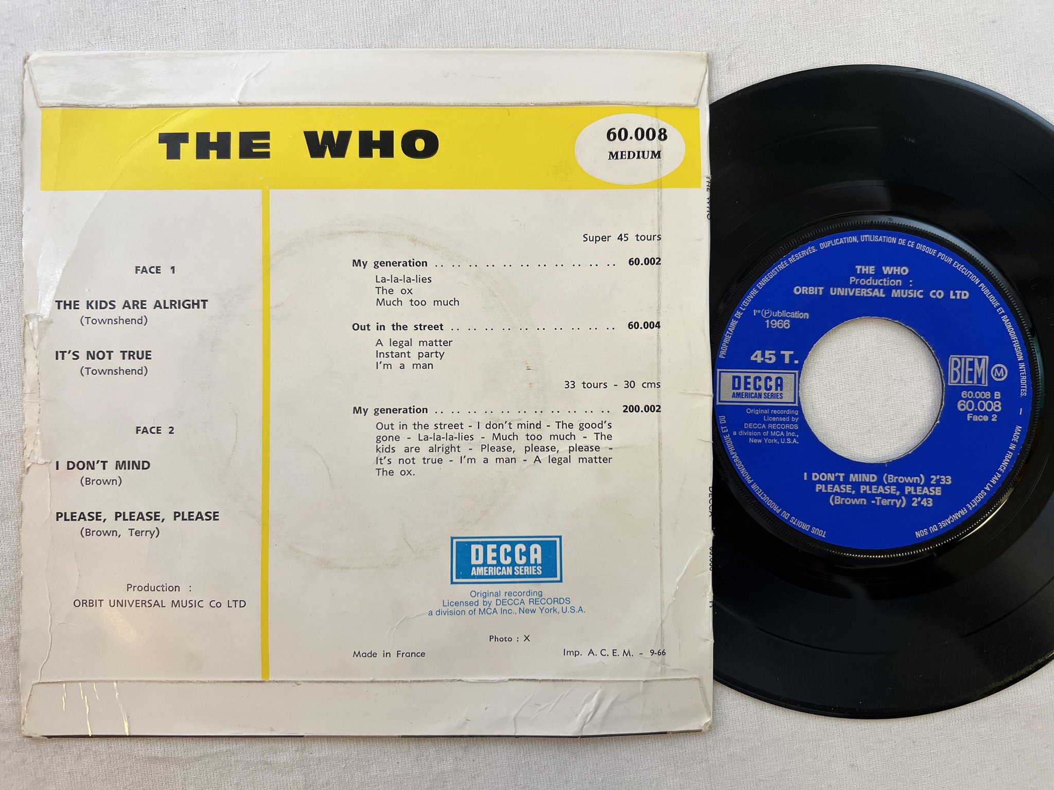 Omslagsbild för skivan THE WHO The Kids Are Alright 7"EP France -66 DECCA 60008 ** VERY RARE **