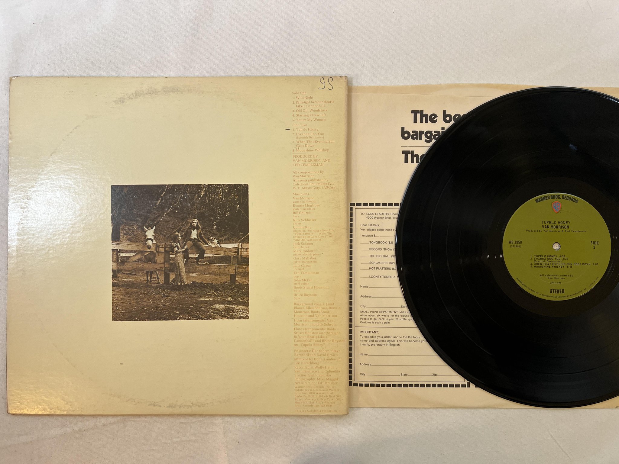 Omslagsbild för skivan VAN MORRISON tupelo honey LP -71 US WARNER BROS WS 1950