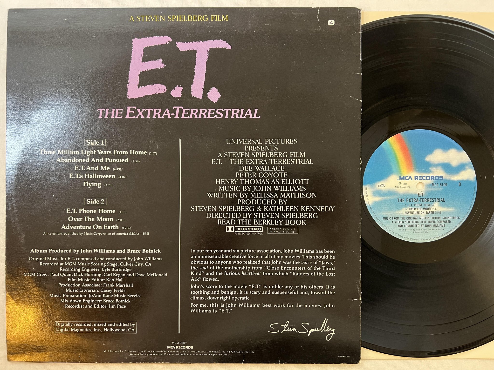 Omslagsbild för skivan E.T. the extra terrestrial LP -82 ncb MCA 6109 JOHN WILLIAMS **KULT**