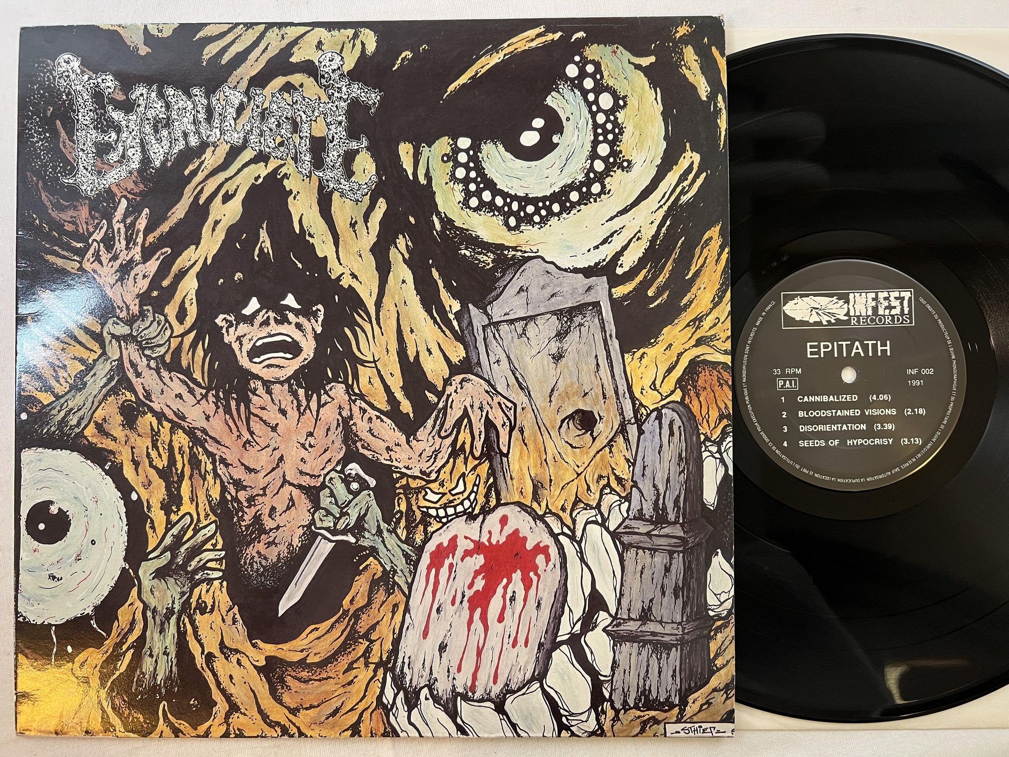 Omslagsbild för skivan EPITAPH & EXCRUCIATE split-LP -91 Fra INFEST INF 002- NR 335 ** death metal **