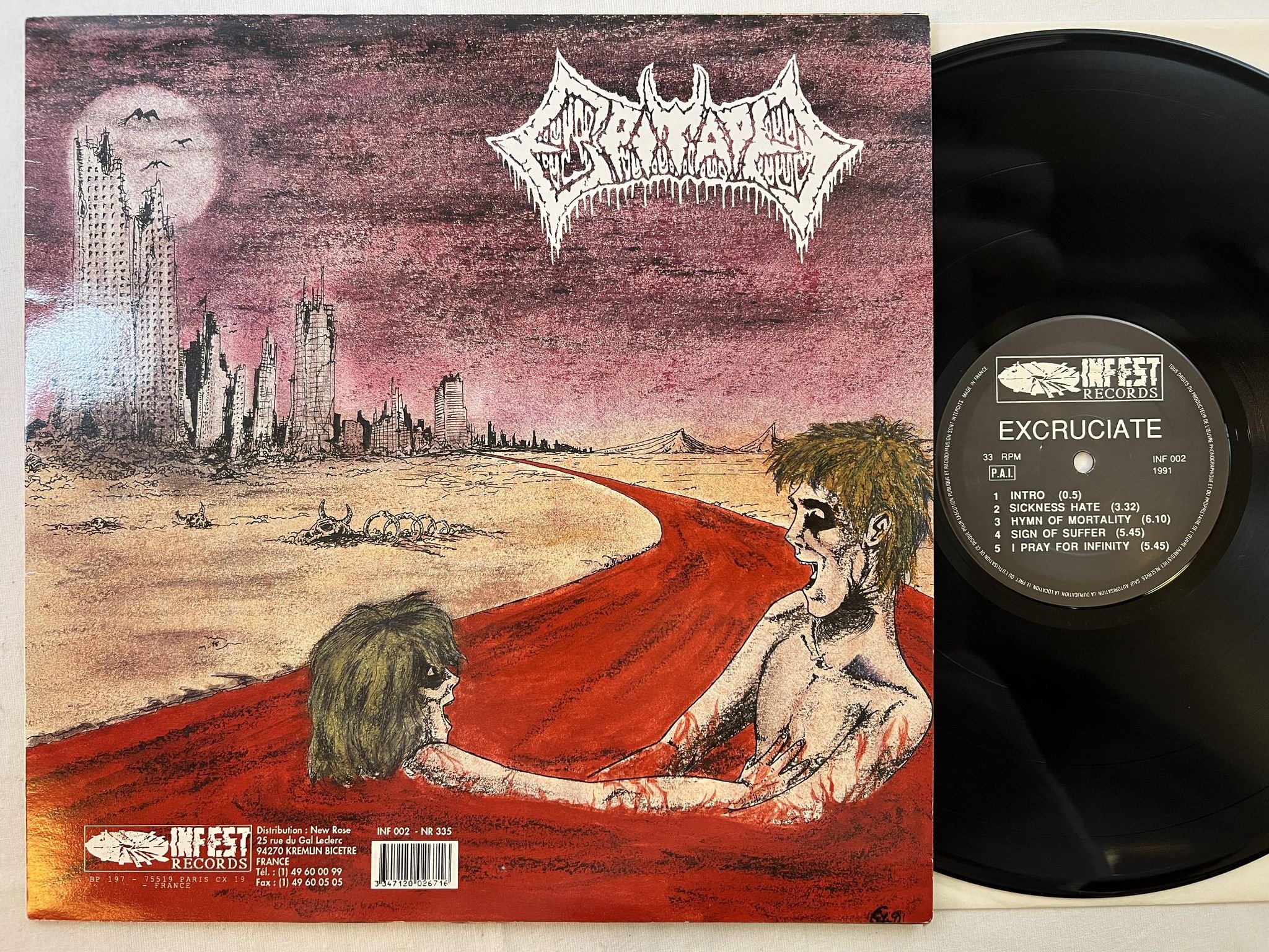 Omslagsbild för skivan EPITAPH & EXCRUCIATE split-LP -91 Fra INFEST INF 002- NR 335 ** death metal **