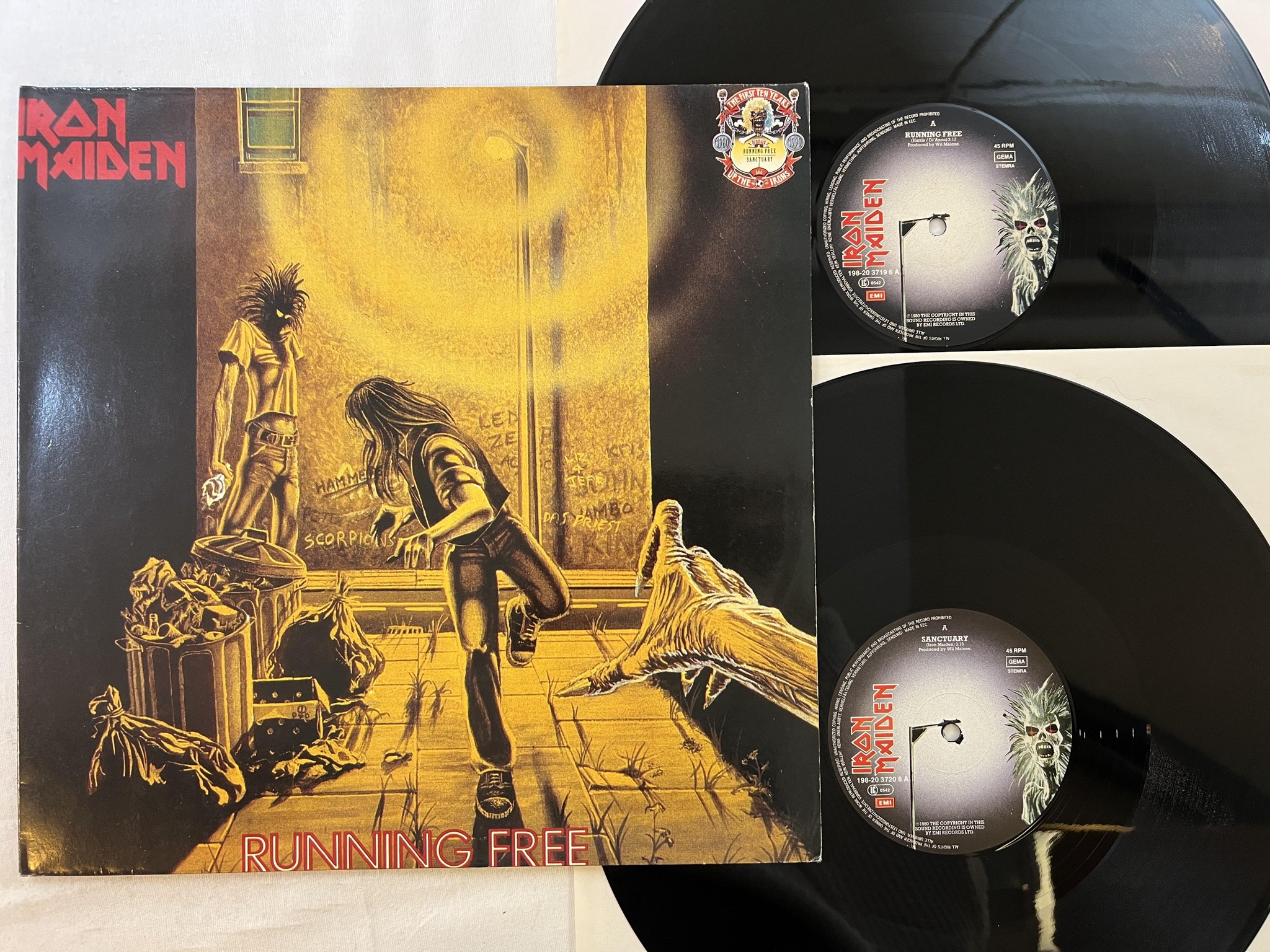 Omslagsbild för skivan IRON MAIDEN running free 2x12" -90 Ger EMI 198-20 3718 6