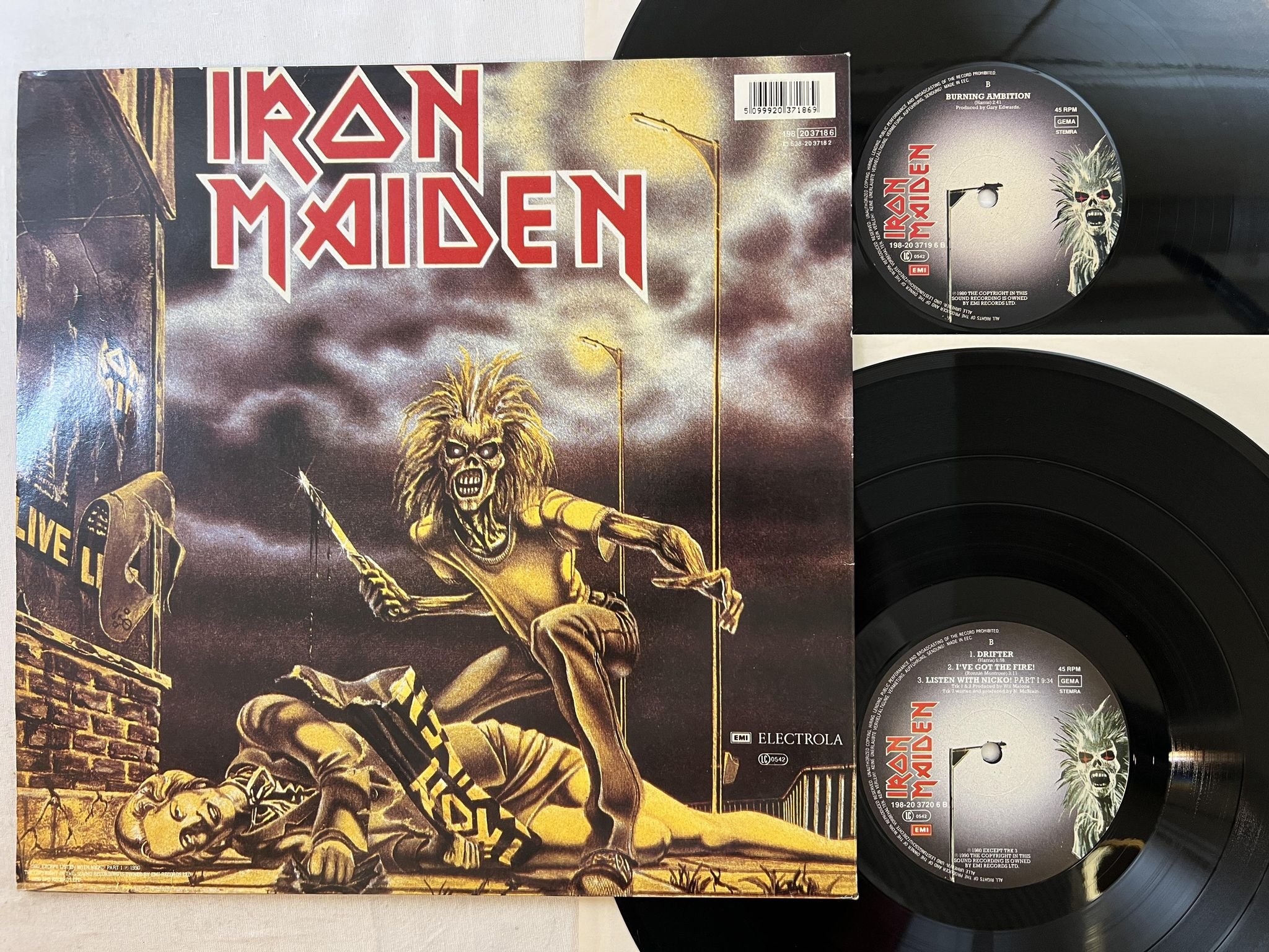 Omslagsbild för skivan IRON MAIDEN running free 2x12" -90 Ger EMI 198-20 3718 6
