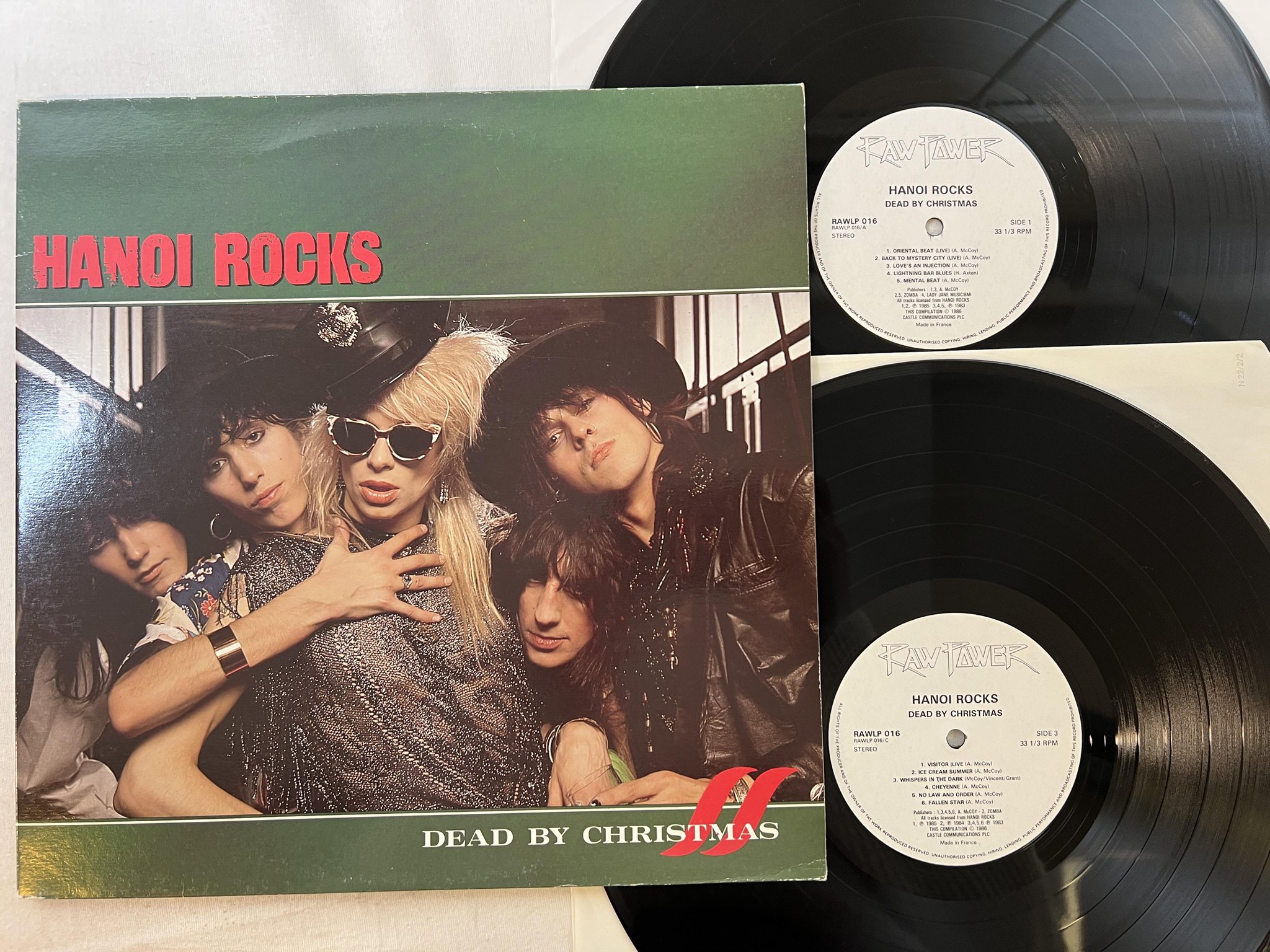 Omslagsbild för skivan HANOI ROCKS Dead By Christmas 2xLP -86 Fra RAW POWER RAW LP016