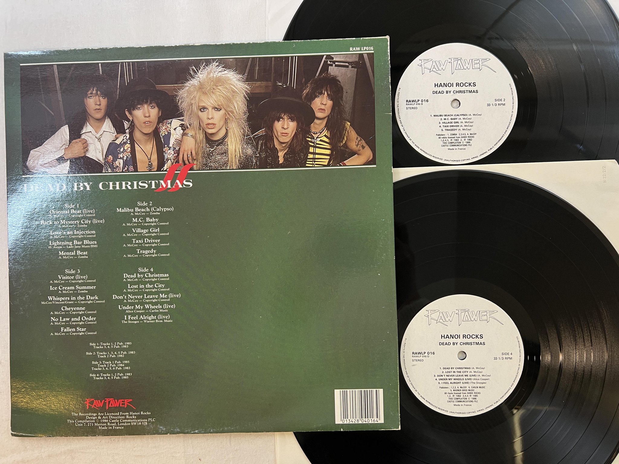 Omslagsbild för skivan HANOI ROCKS Dead By Christmas 2xLP -86 Fra RAW POWER RAW LP016