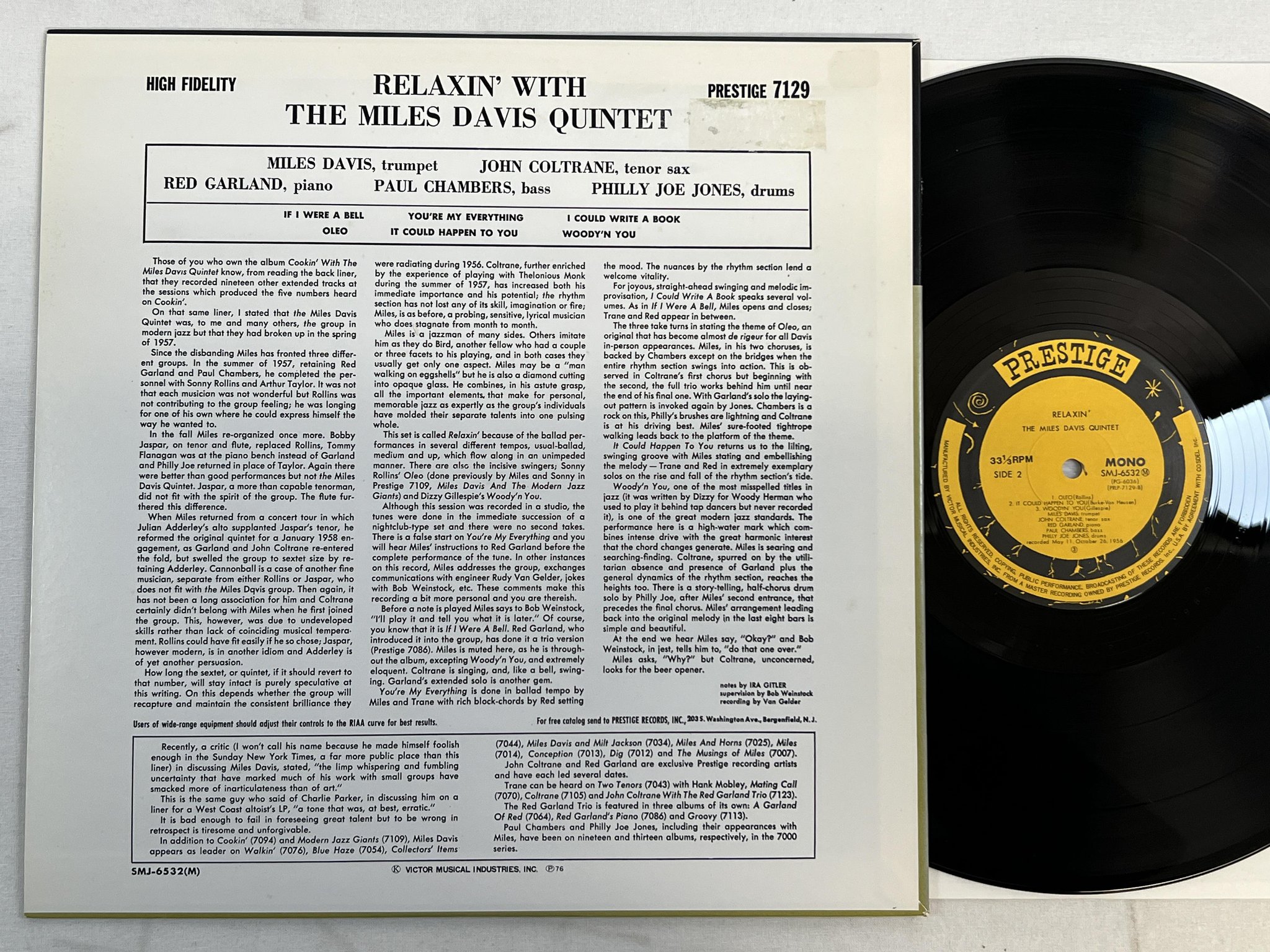 Omslagsbild för skivan MILES DAVIS QUINTET relaxin' LP Japan PRESTIGE SMJ 6532 mono