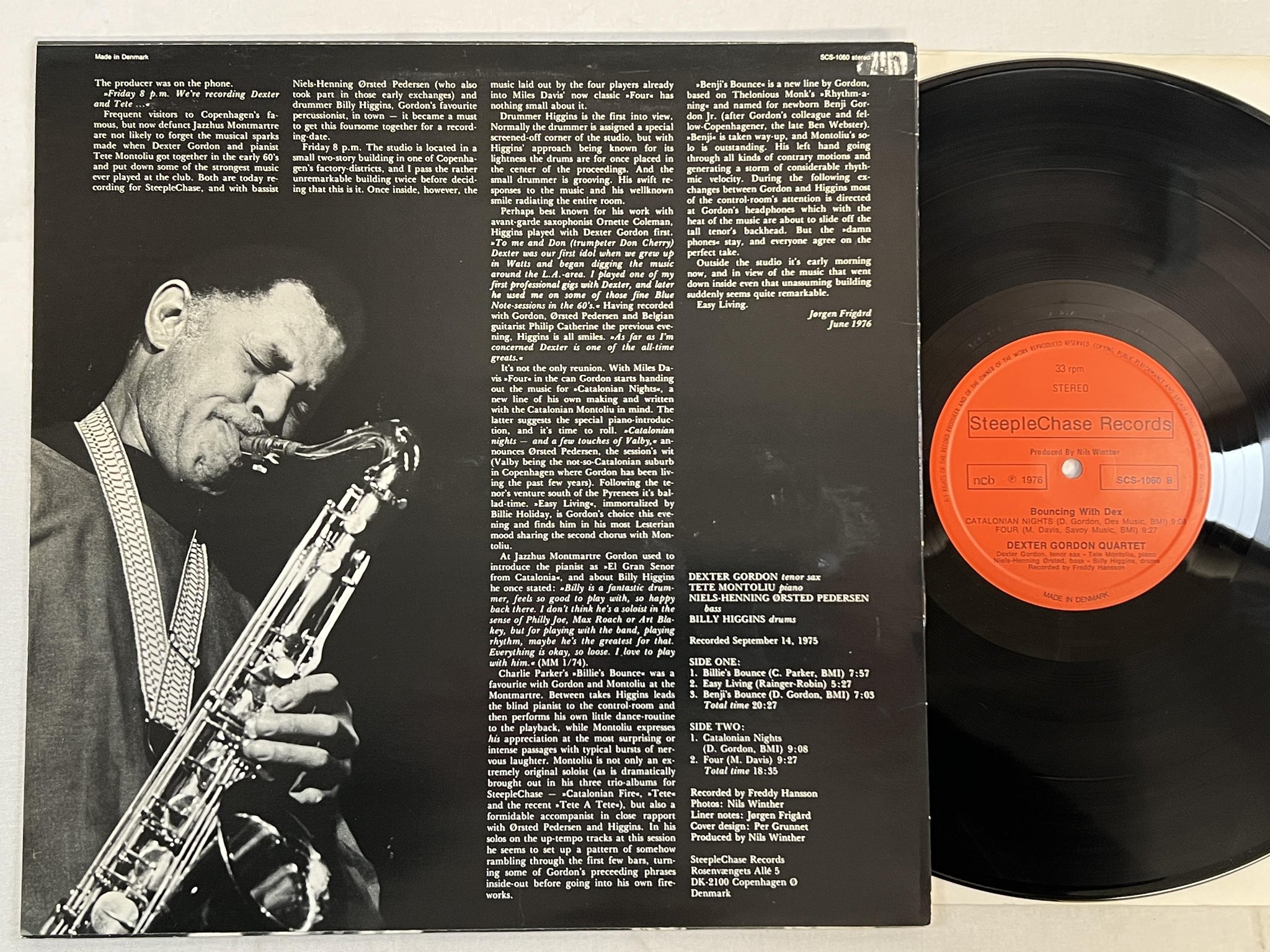 Omslagsbild för skivan DEXTER GORDON QUARTET bouncing with Dex LP -76 Den STEEPLECHASE SCS 1060