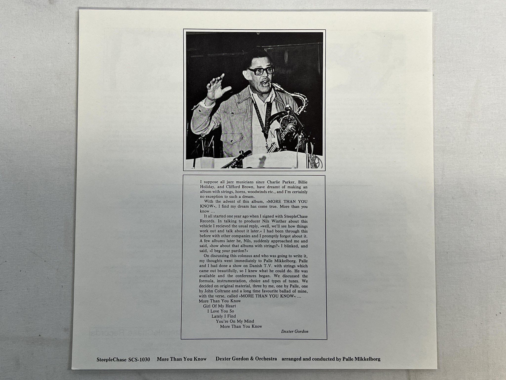 Omslagsbild för skivan DEXTER GORDON more than you know LP -75 Den STEEPLECHASE SCS 1030