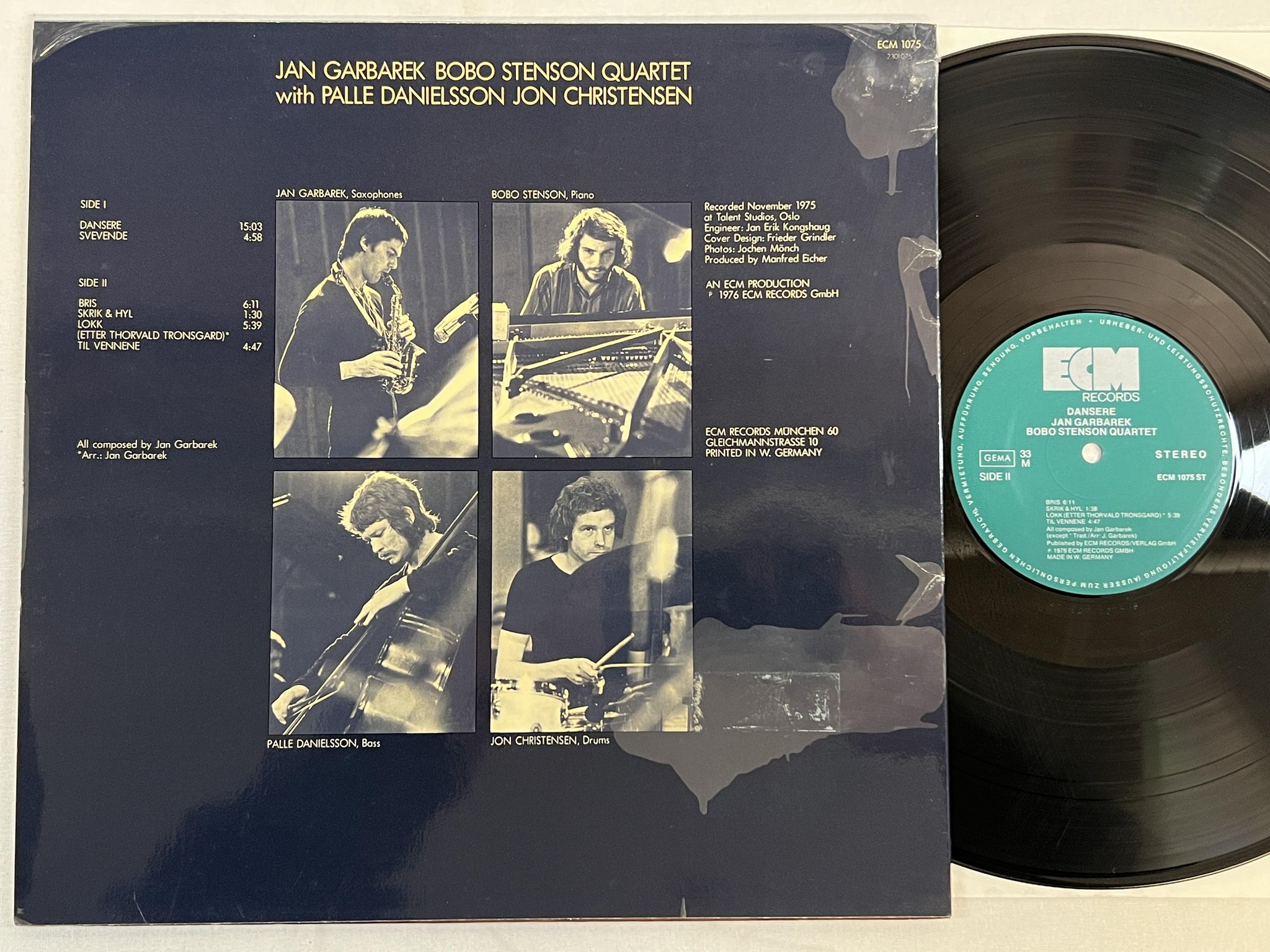 Omslagsbild för skivan JAN GARBAREK / BOB STENSON QUARTET dansere LP -76 Ger ECM 1075 ST