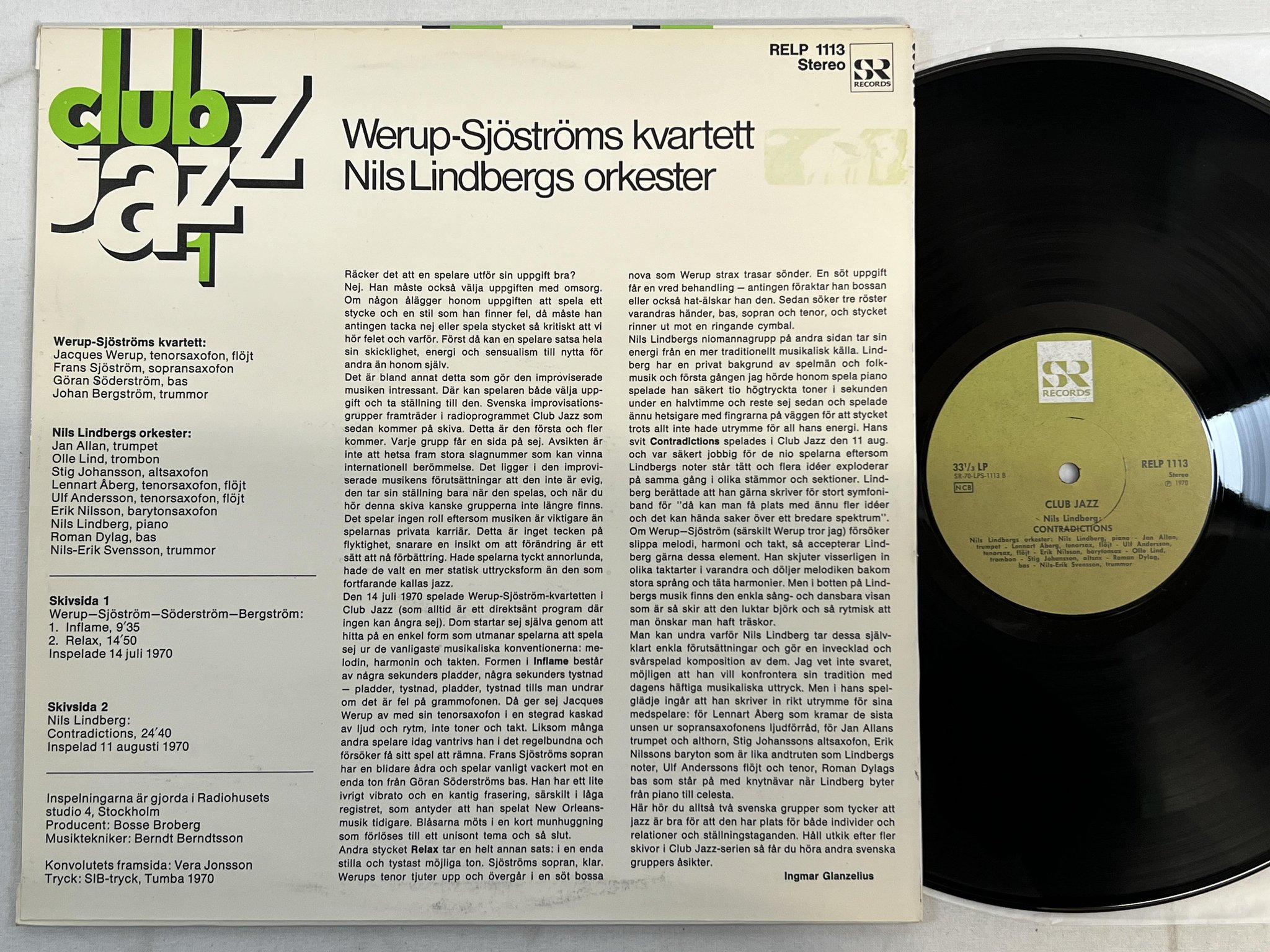 Omslagsbild för skivan NILS LINDBERG club jazz vol 1 LP -70 Swe SR RELP 1113