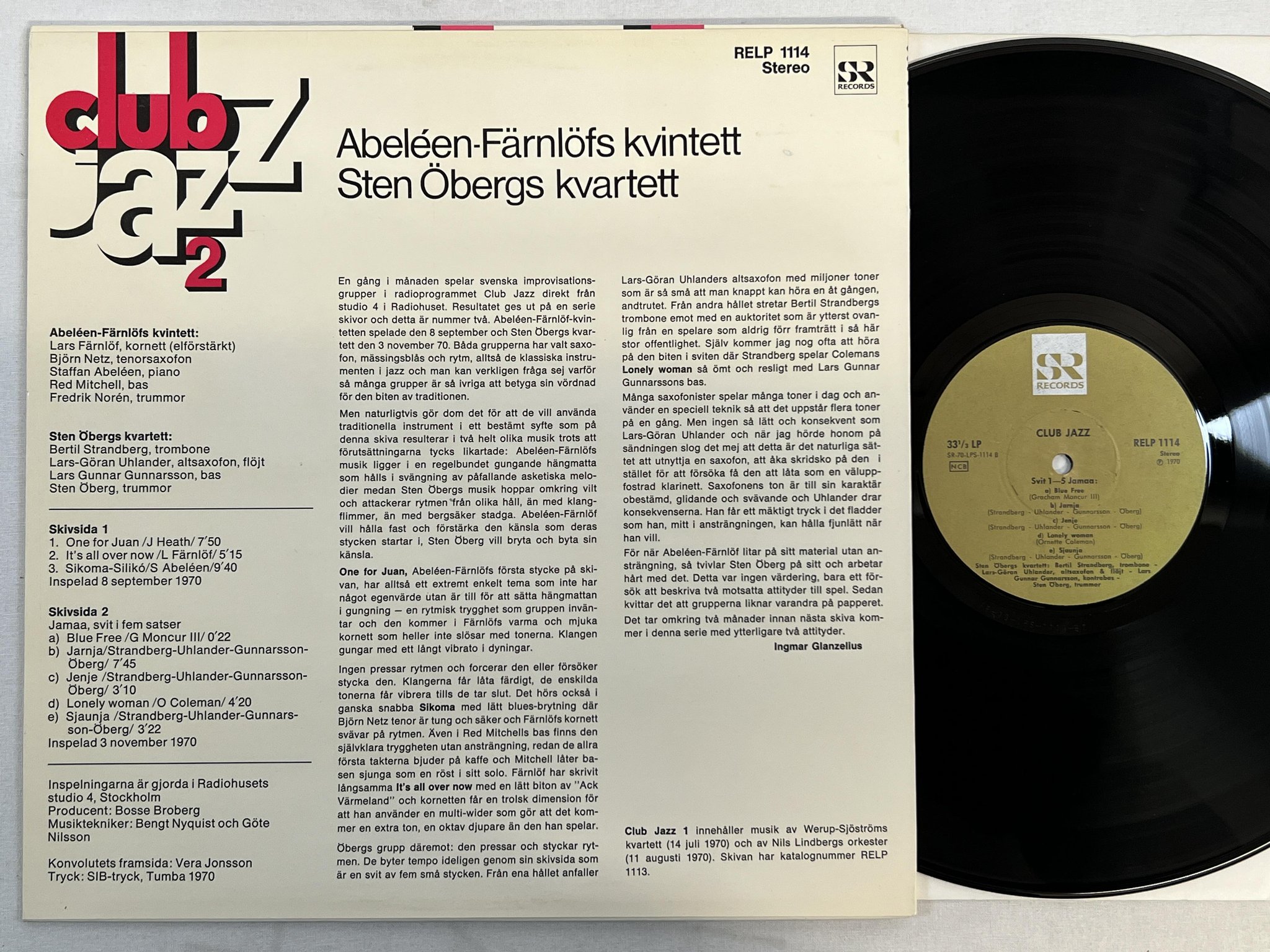 Omslagsbild för skivan ABELEEN-FÄRNLÖF KVINTETT club jazz vol 2 LP -70 Swe SR RELP 1114