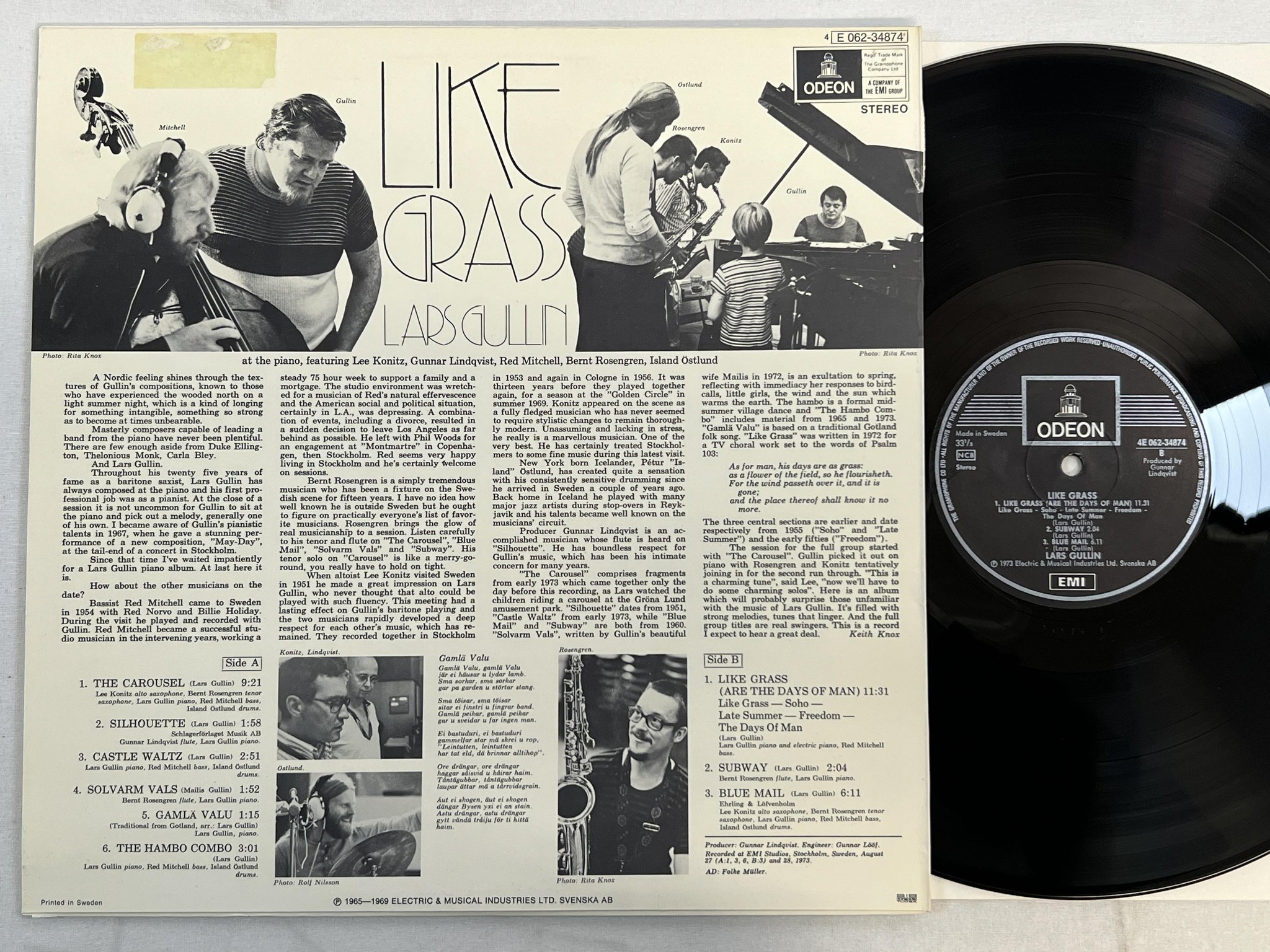 Omslagsbild för skivan LARS GULLIN like grass LP -73 Swe ODEON 4E 062-34874
