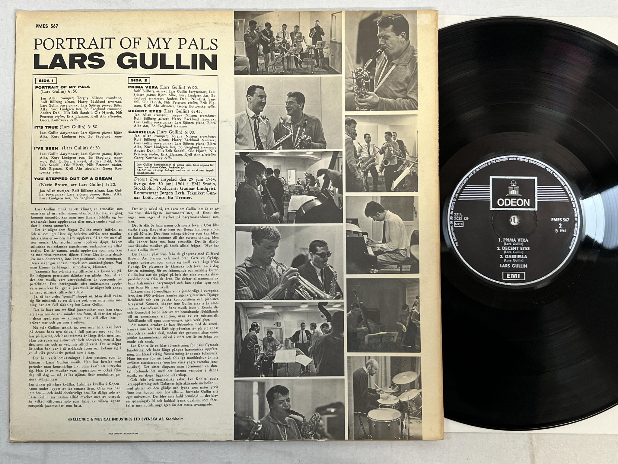 Omslagsbild för skivan LARS GULLIN Portrait Of My Pals LP re Swe ODEON PMES 567