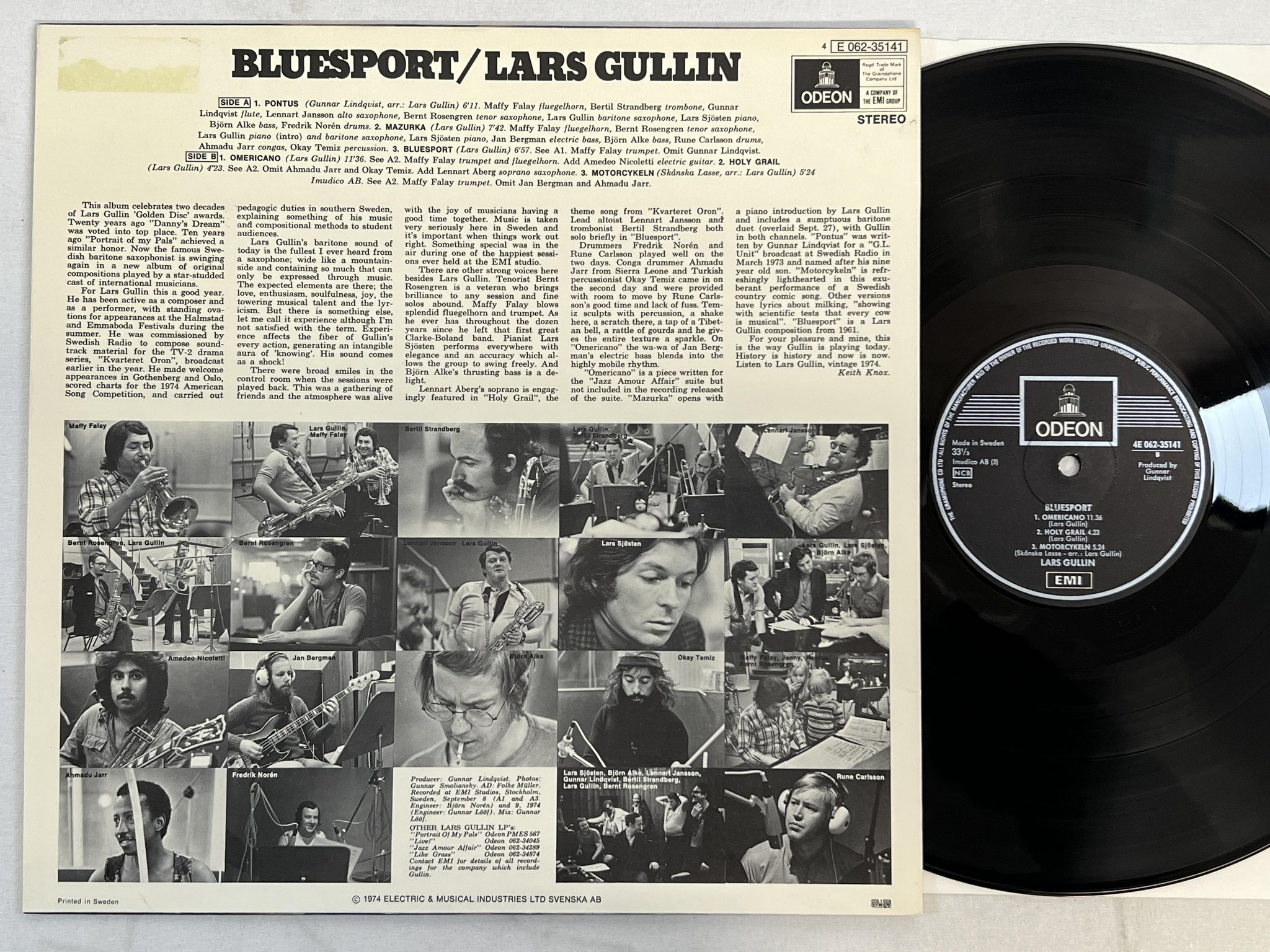 Omslagsbild för skivan LARS GULLIN bluesport LP -74 Swe ODEON 4E 062-35141