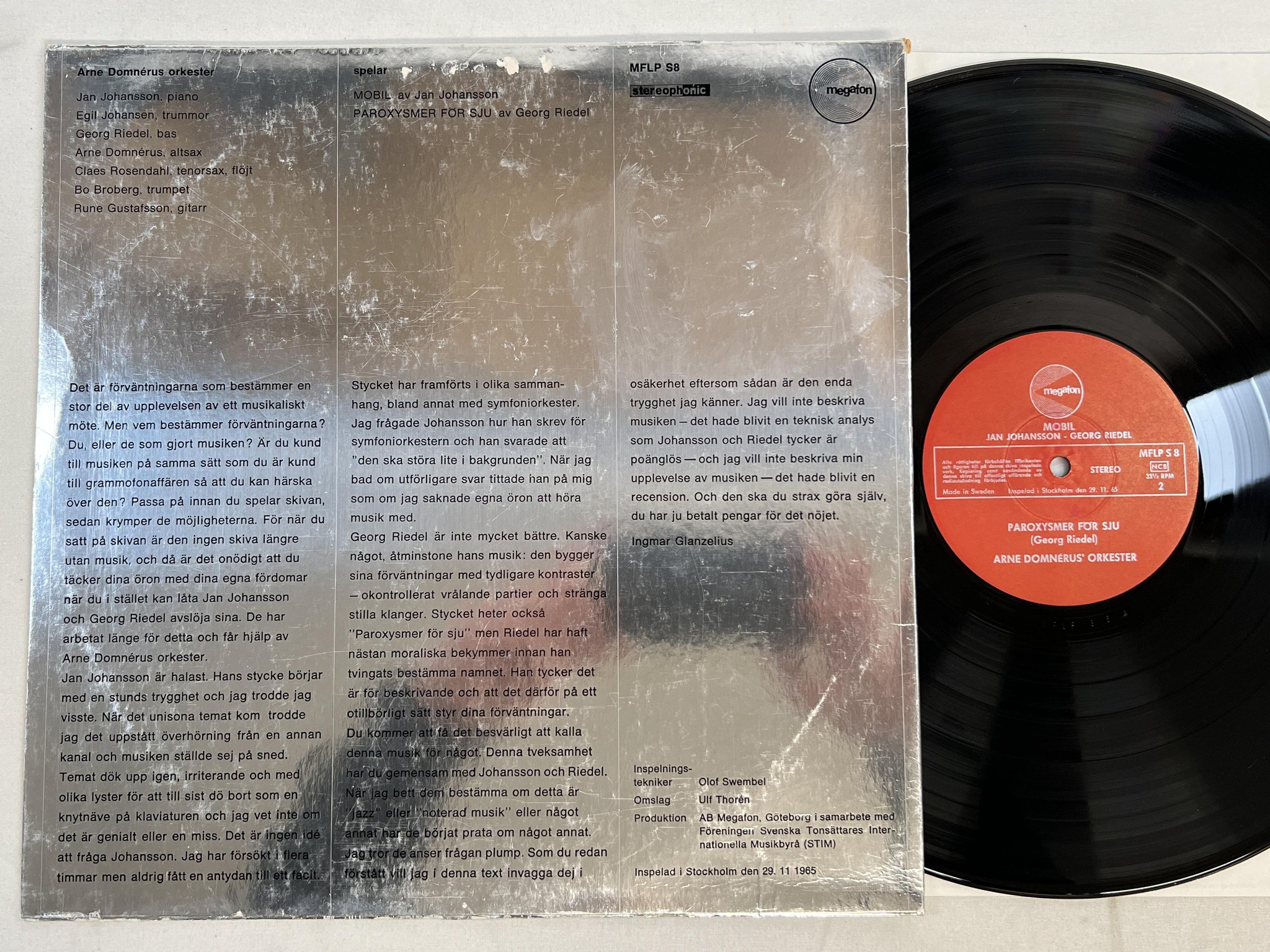 Omslagsbild för skivan ARNE DOMNERUS' ORKESTER mobil LP -65 MEGAFON MFLP S 8 Jan Johansson