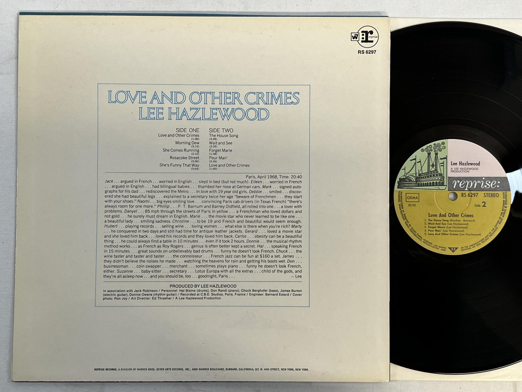 Omslagsbild för skivan LEE HAZLEWOOD love and other crimes LP Ger REPRISE RS 6297