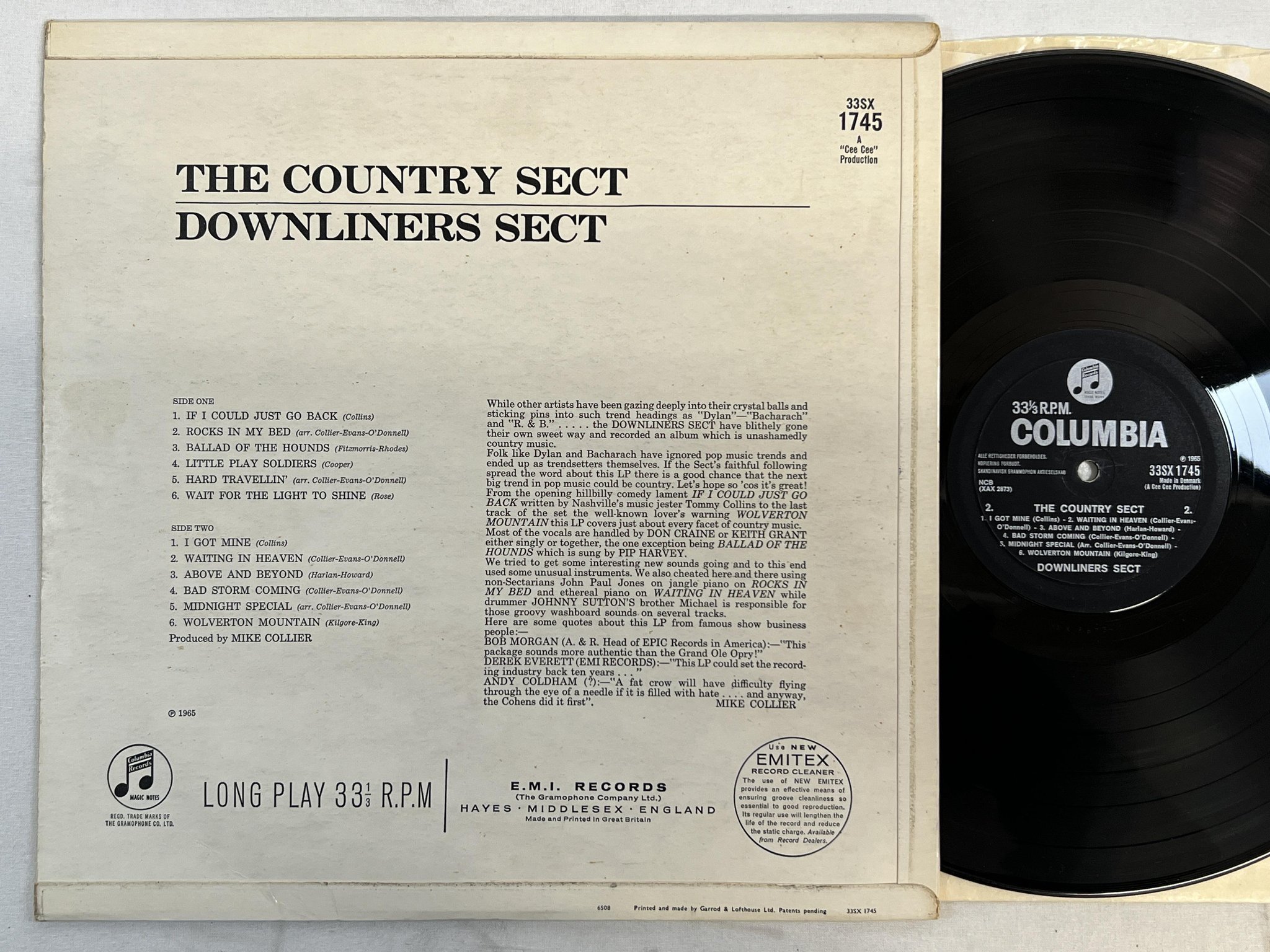 Omslagsbild för skivan THE DOWNLINERS SECT the country sect LP -65 Den COLUMBIA 33SX 1745