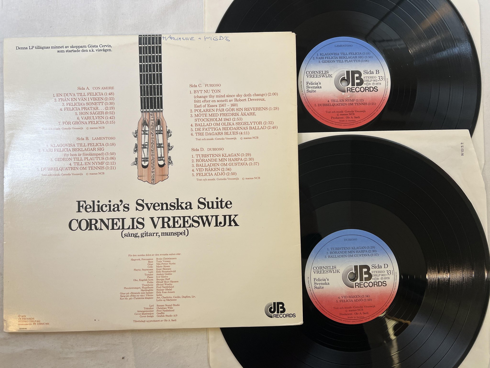Omslagsbild för skivan CORNELIS VREESWIJK 2xLP -78 Swe JB DBLP 002
