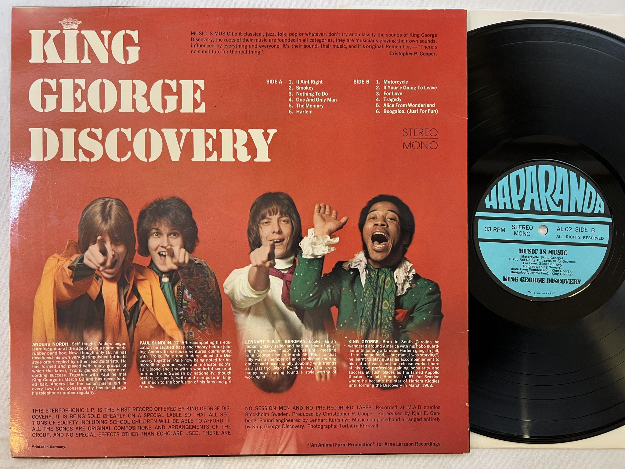 Omslagsbild för skivan KING GEORGE DISCOVERY music is music LP -69 Swe HAPARANDA AL 02 ** Psych **