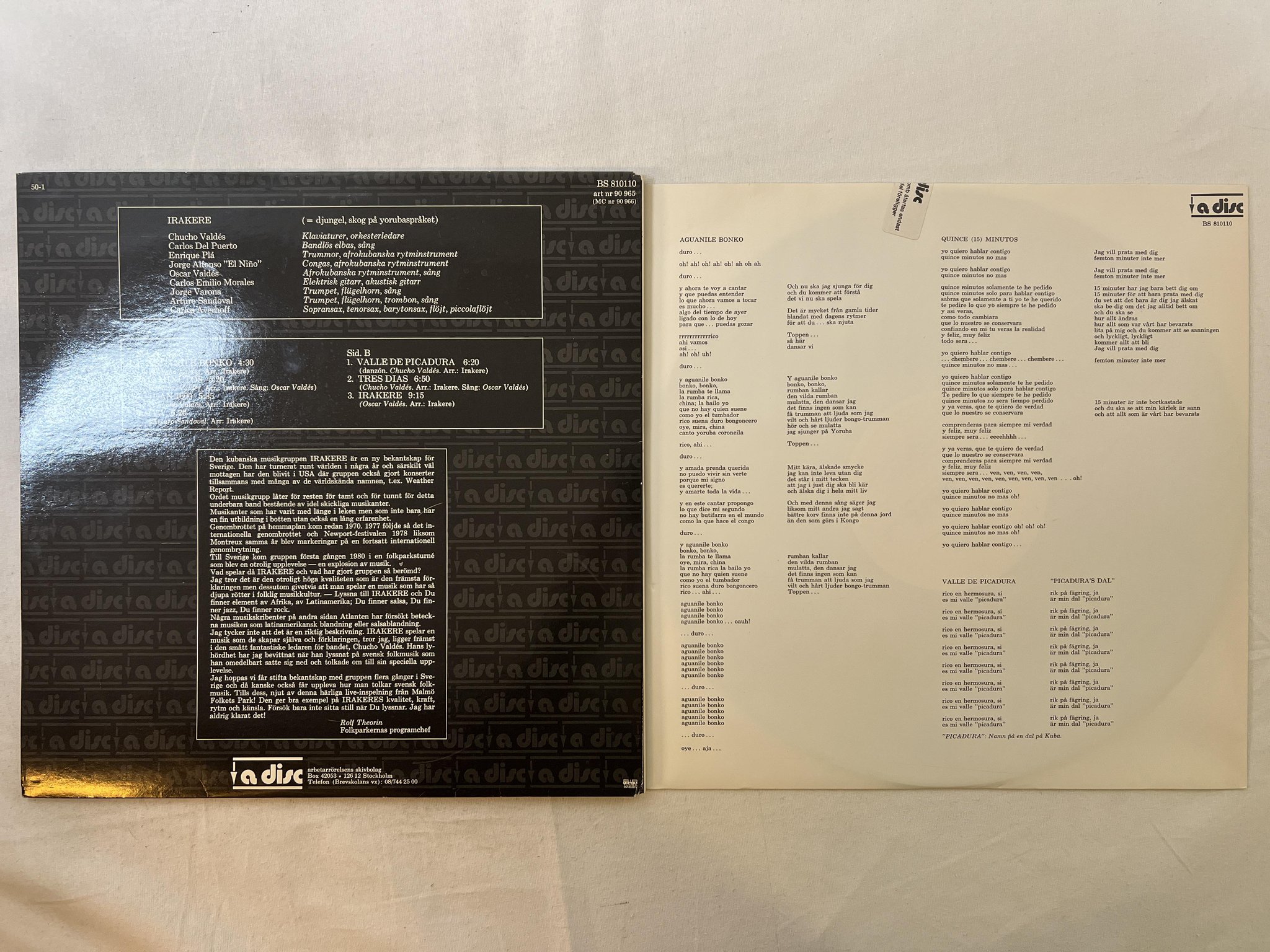 Omslagsbild för skivan IRAKERE live in Sweden LP -81 Swe A DISC BS 810110