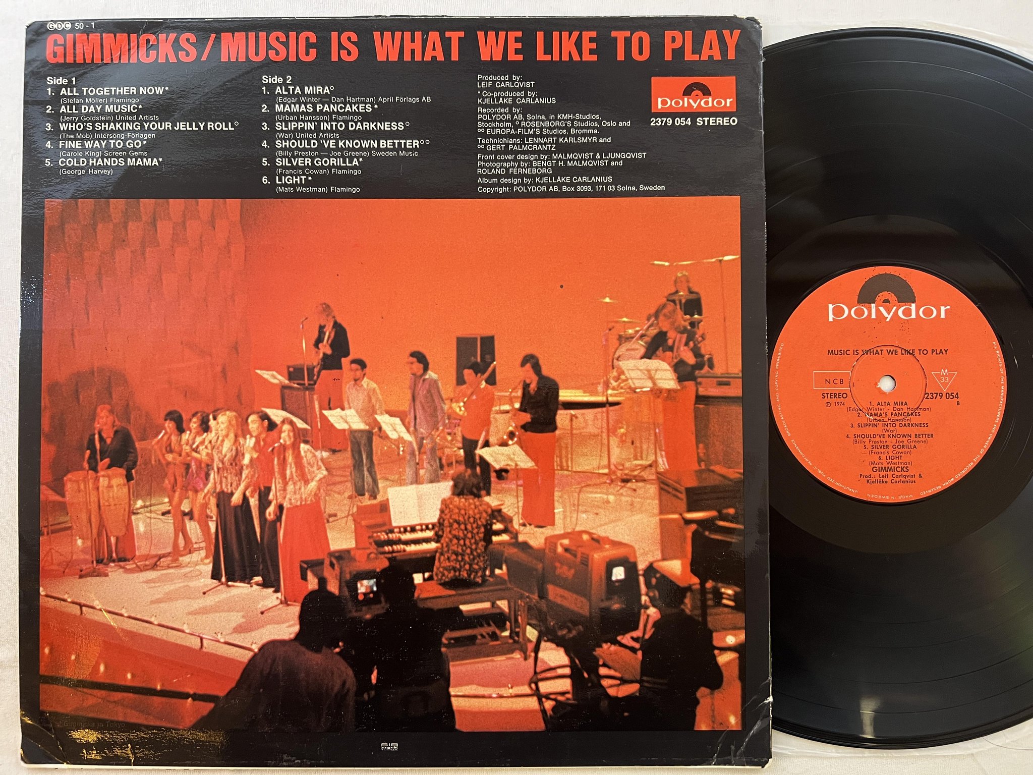 Omslagsbild för skivan GIMMICKS music is what we like to play LP -74 Swe POLYDOR 2379054 ** soul **