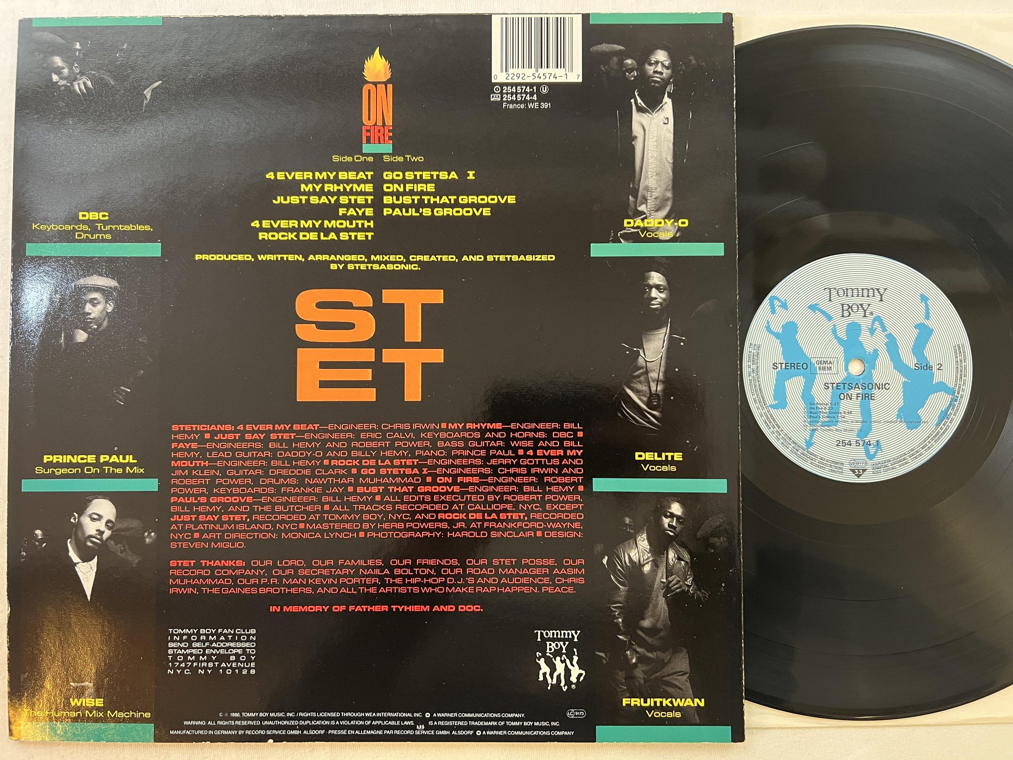 Omslagsbild för skivan STETSASONIC on fire LP -86 Ger TOMMY BOY 2545741