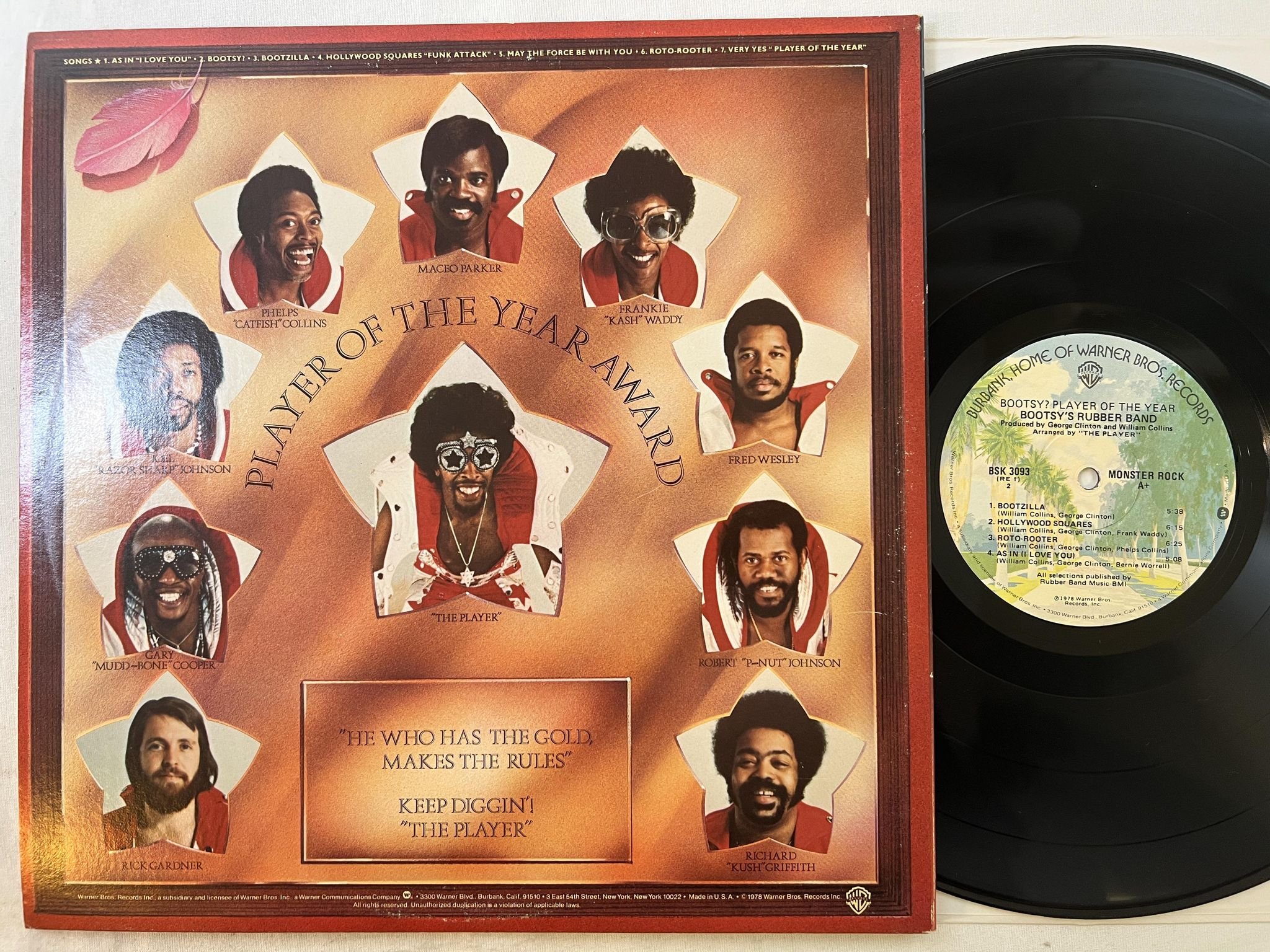 Omslagsbild för skivan BOOTSY'S RUBBER BAND player of the year LP -78 US WARNER BSK 3093