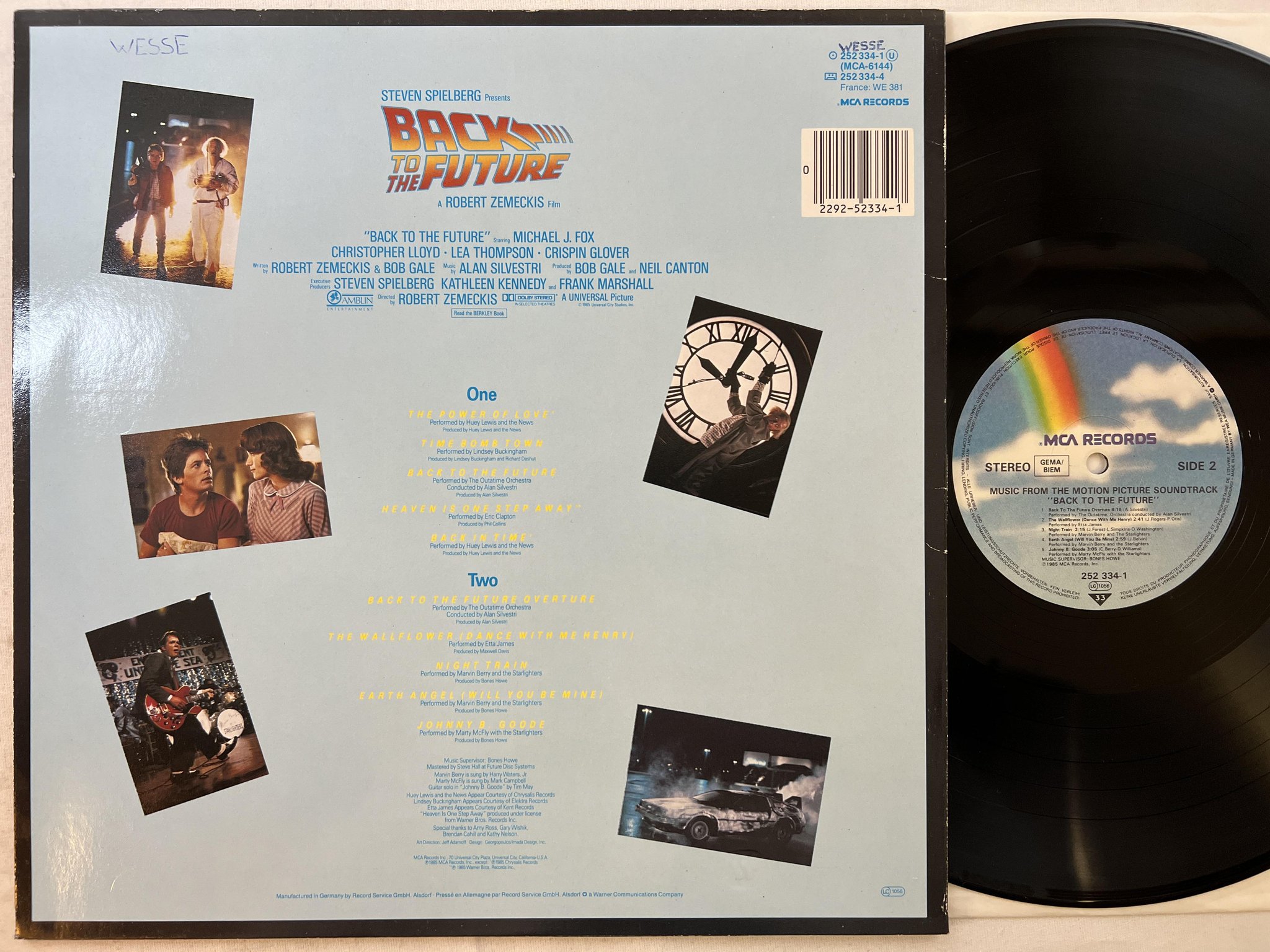 Omslagsbild för skivan V/A back to the future LP -85 Ger MCA 252 334-1 ** KULT ** soundtrack
