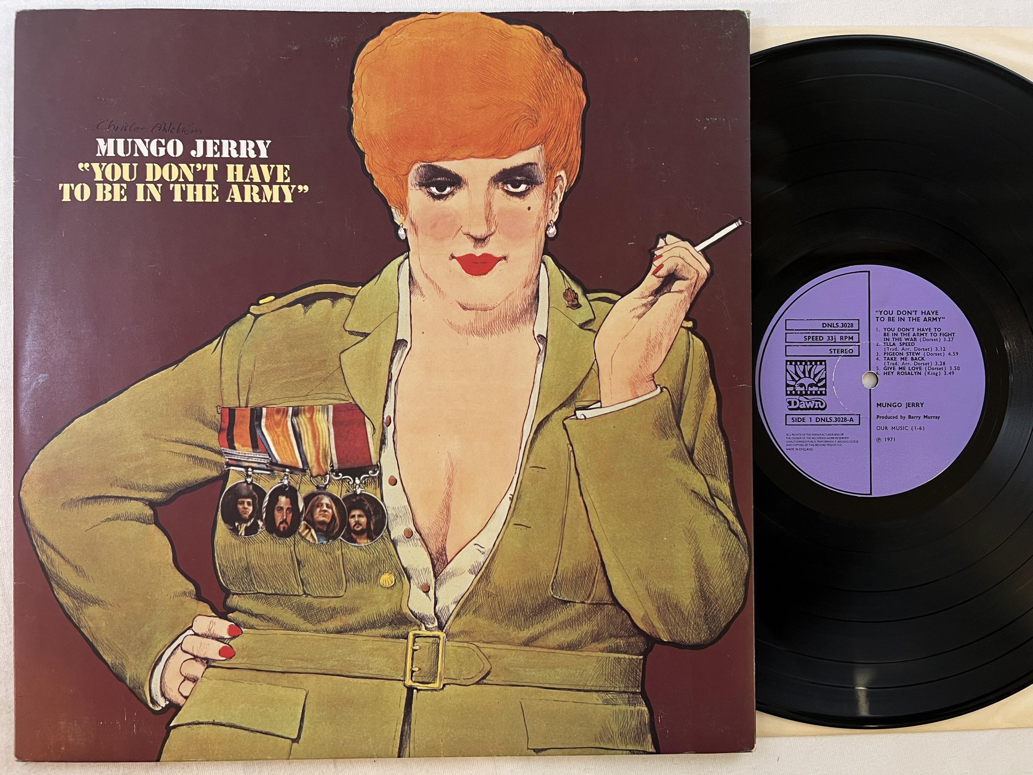 Omslagsbild för skivan MUNGO JERRY you don't have to be in the army LP -71 UK DAWN DNLS 3028