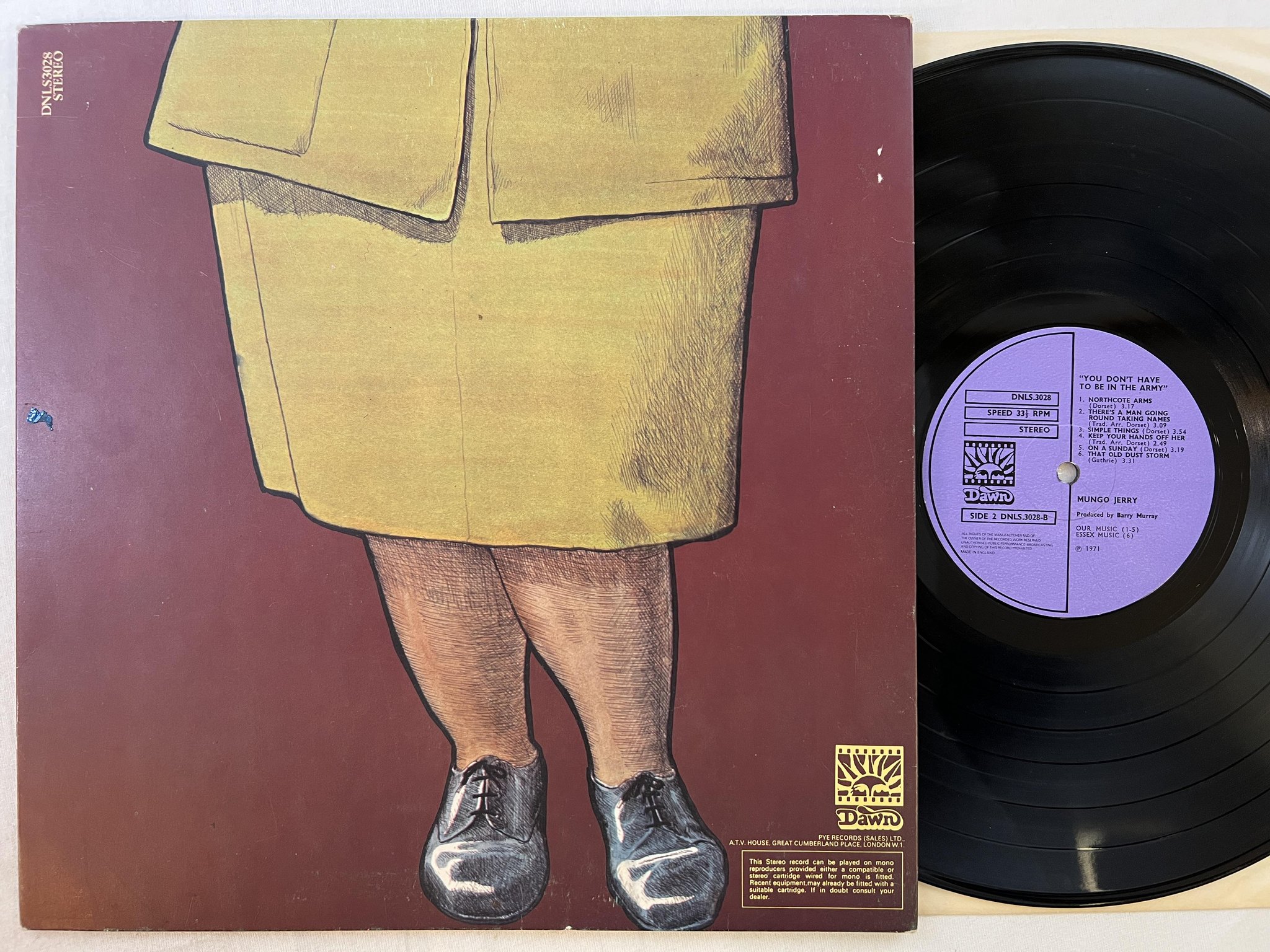 Omslagsbild för skivan MUNGO JERRY you don't have to be in the army LP -71 UK DAWN DNLS 3028