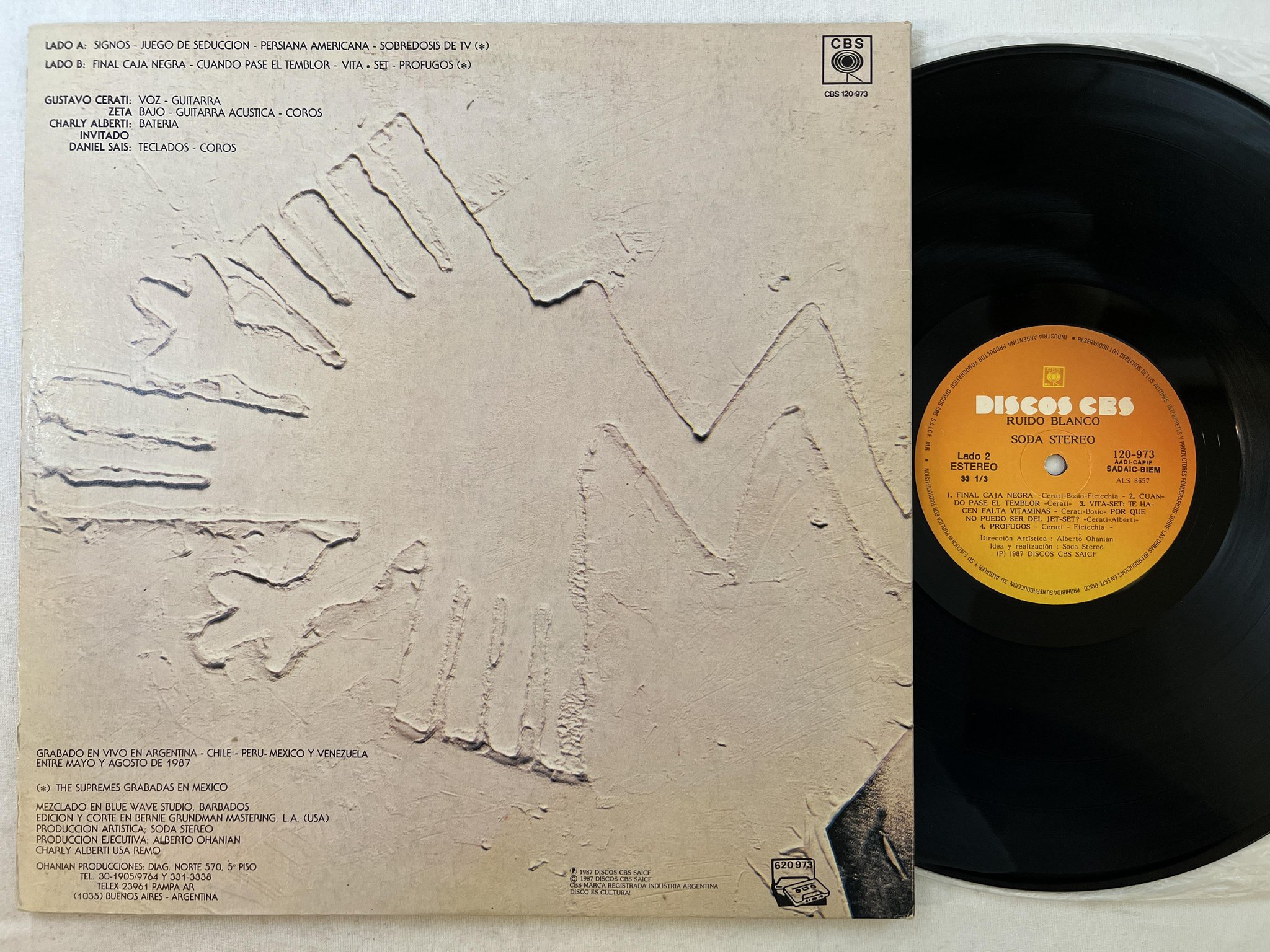 Omslagsbild för skivan SODA STEREO Ruido Blanco - En Vivo LP -87 Argentina DISCOS CBS 120-973