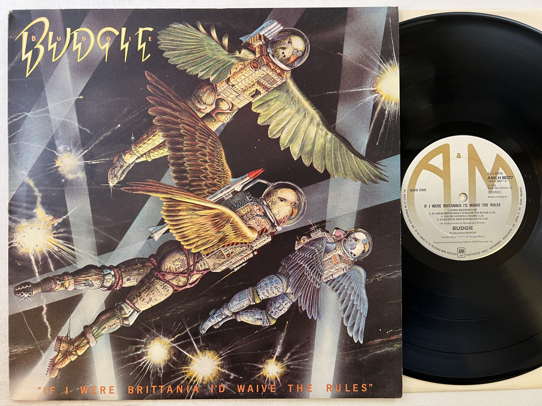 Omslagsbild för skivan BUDGIE if I were Brittania I'd waive the rules LP -76 UK A&M AMLH 68377