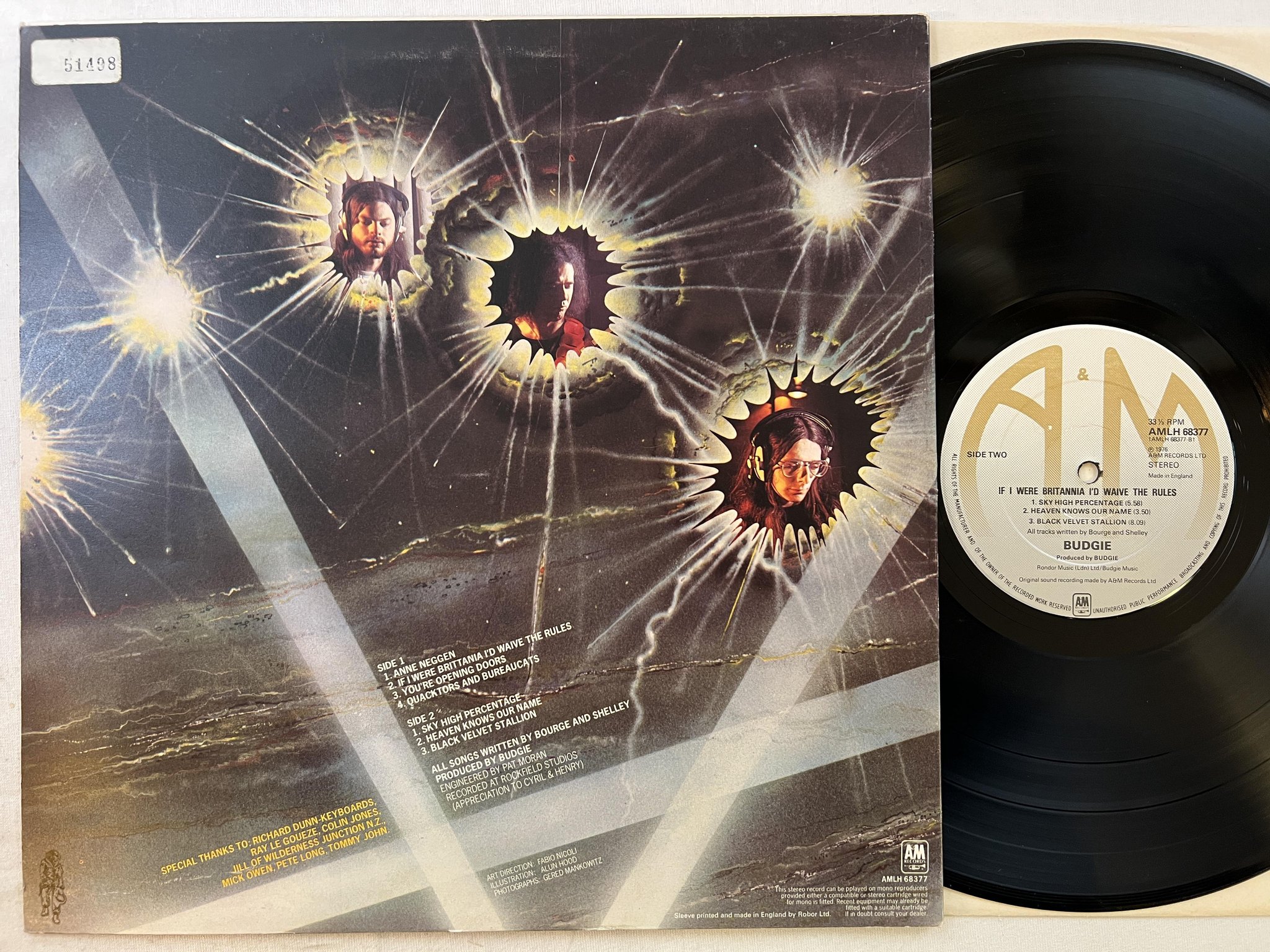 Omslagsbild för skivan BUDGIE if I were Brittania I'd waive the rules LP -76 UK A&M AMLH 68377