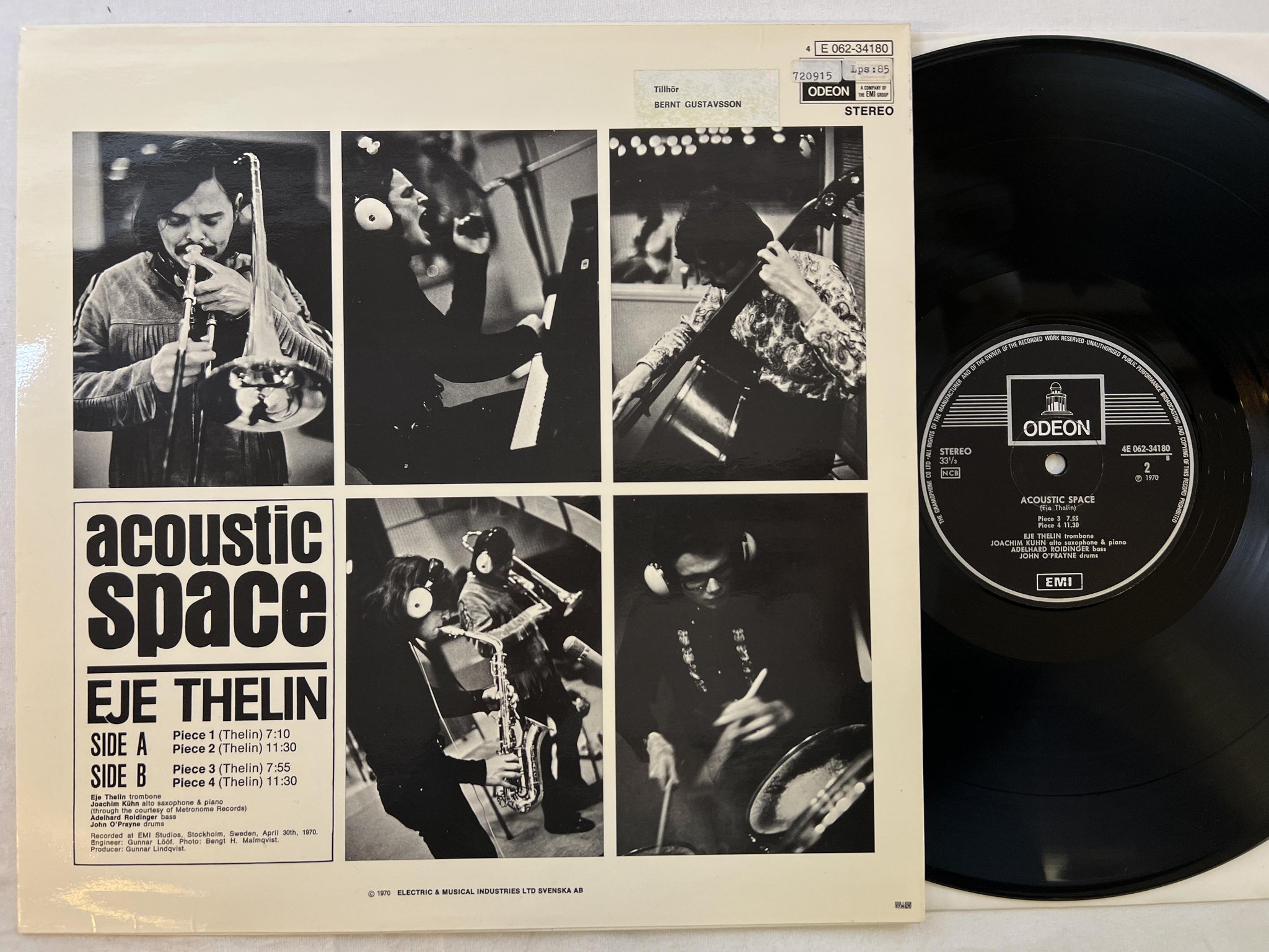 Omslagsbild för skivan EJE THELIN acoustic space LP -70 Swe ODEON 4E 062-34180
