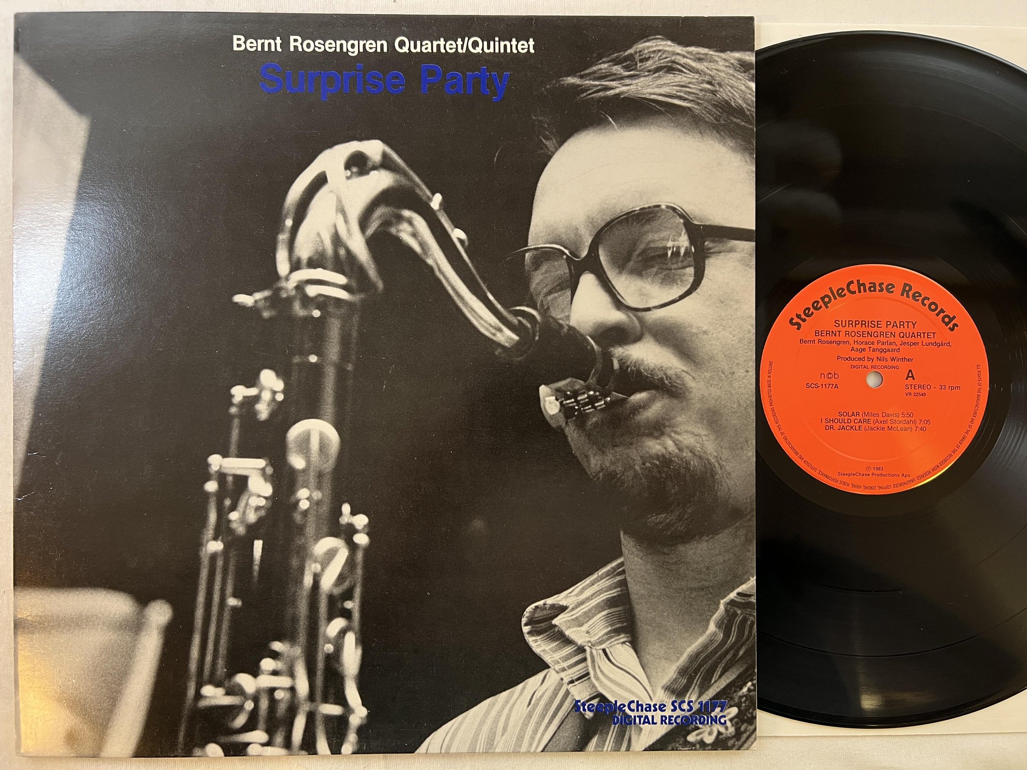 Omslagsbild för skivan BERNT ROSENGREN surprise party LP -83 STEEPLECHASE SCS 1177