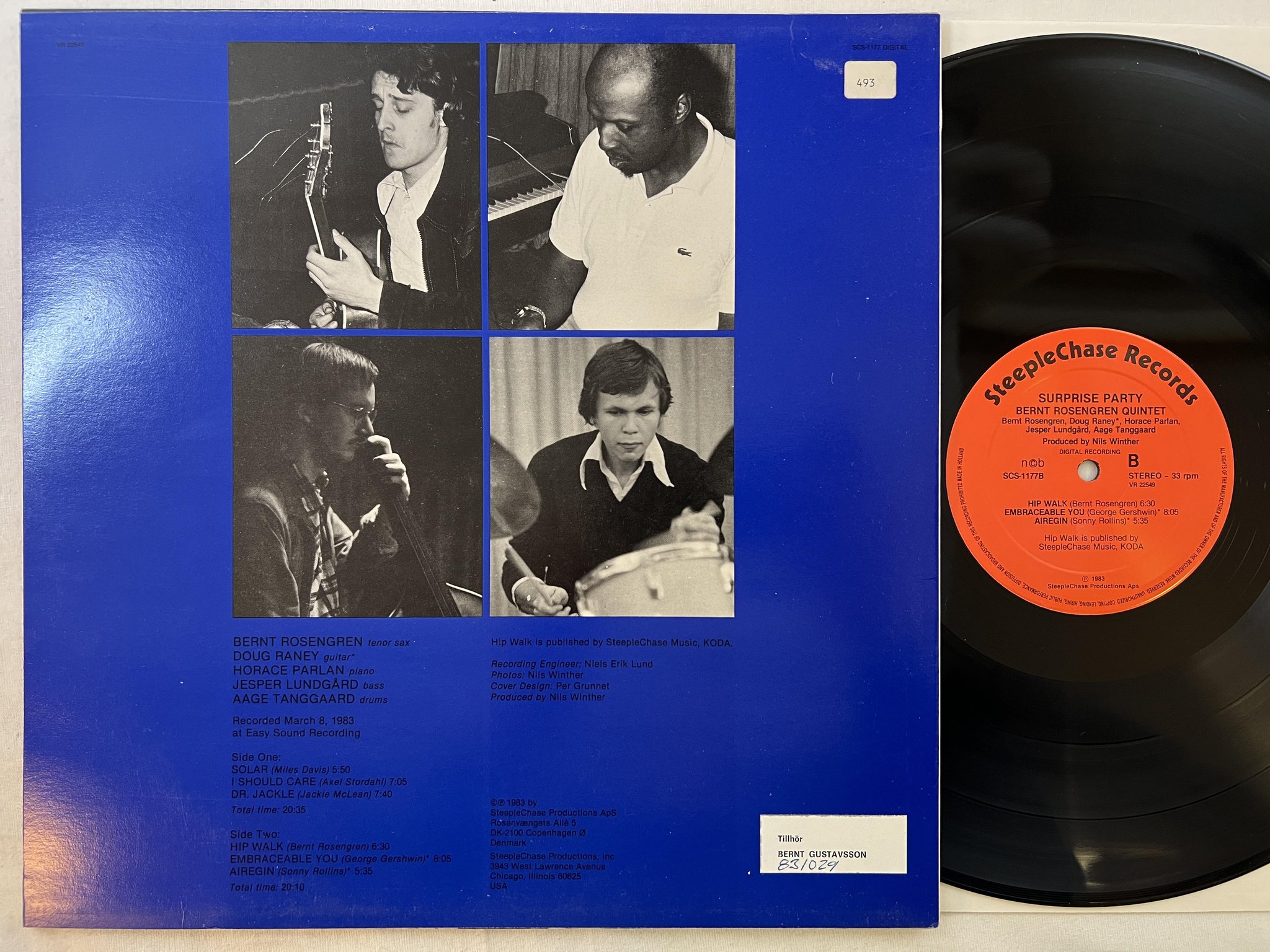 Omslagsbild för skivan BERNT ROSENGREN surprise party LP -83 STEEPLECHASE SCS 1177