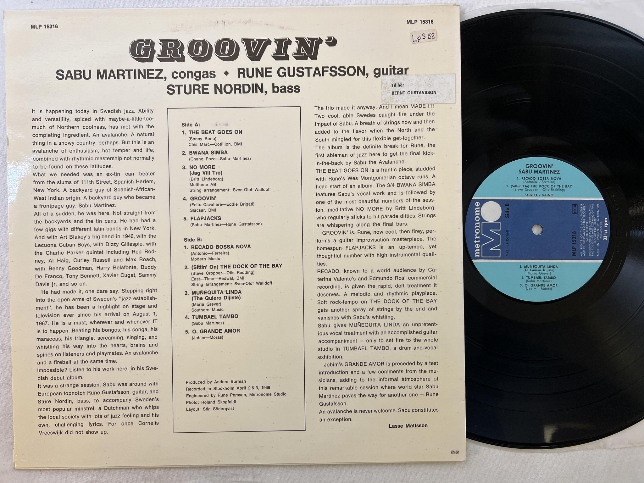 Omslagsbild för skivan SABU MARTINEZ groovin LP -68 Swe METRONOME MLP 15316