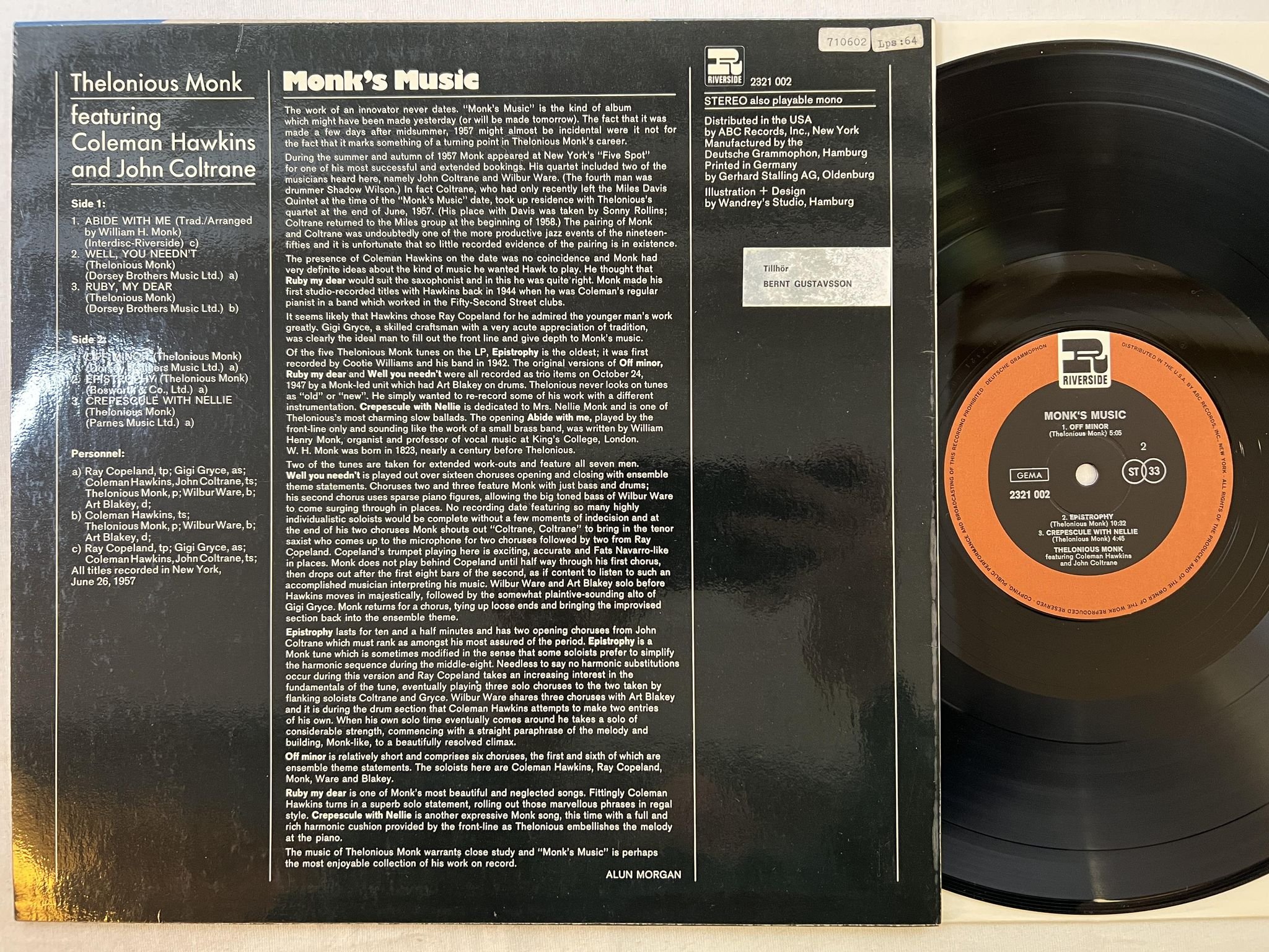 Omslagsbild för skivan CHARLIE MINGUS Monk's music LP Ger RIVERSIDE 2321 002