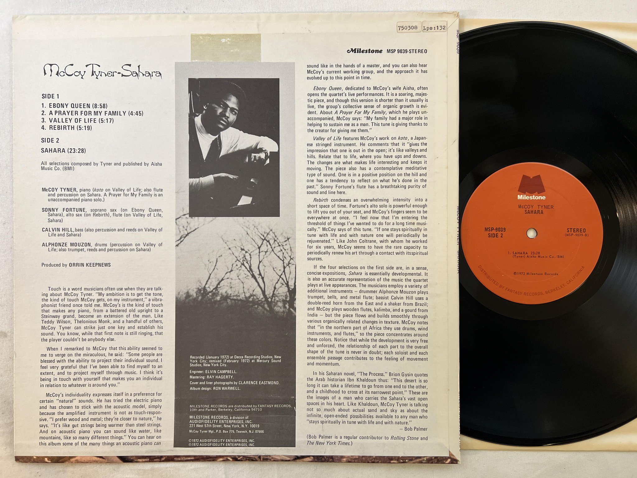 Omslagsbild för skivan McCOY TYNER sahara LP -72 US MILESTONE MSP 9039