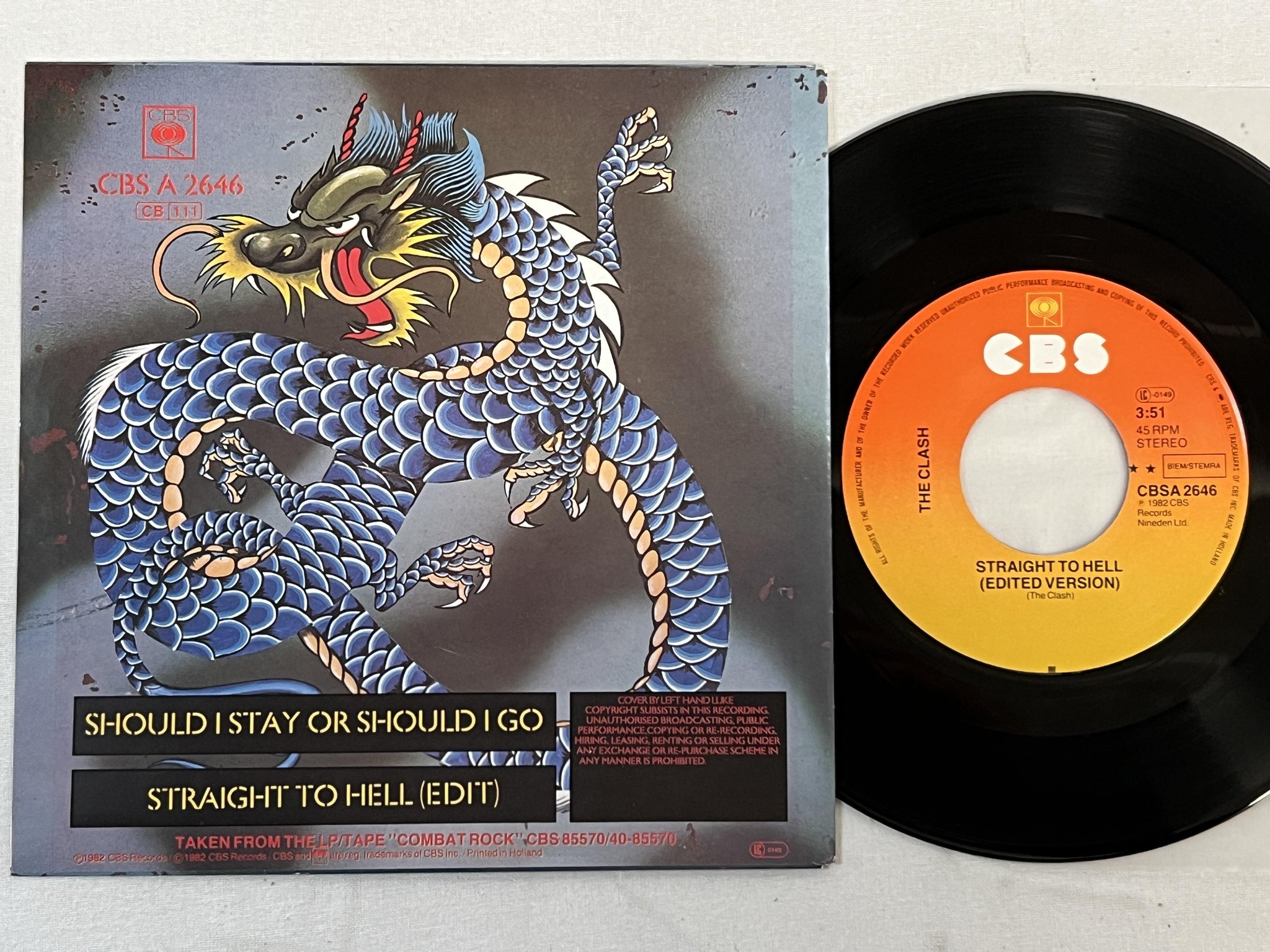 Omslagsbild för skivan THE CLASH straight to hell 7"single -82 Hol CBS 2646