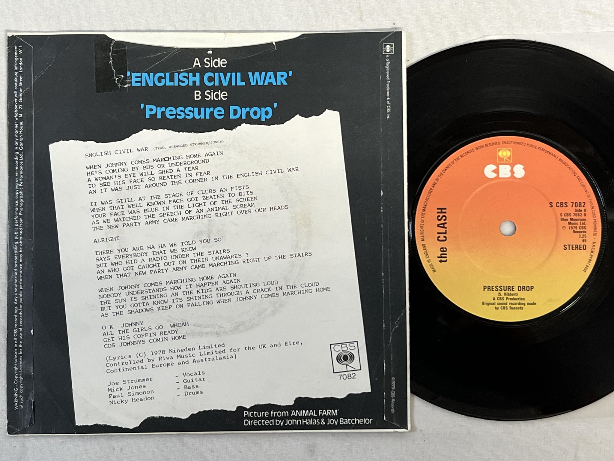 Omslagsbild för skivan THE CLASH english civil war 7"single -78 UK CBS 7082